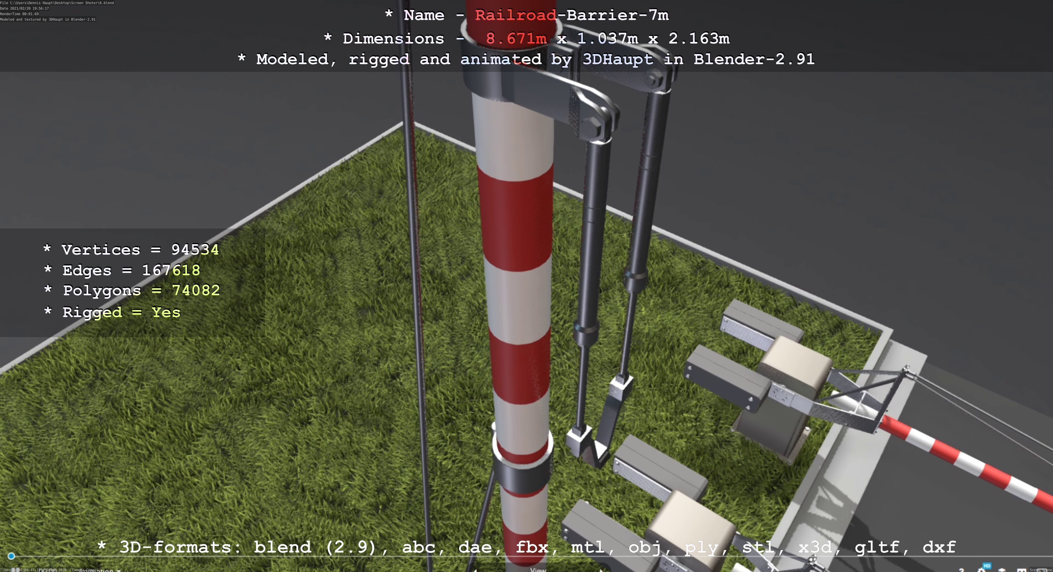 Railroad Barrier 7m High-Poly with and without Protective Grid 3D Model Collection_74