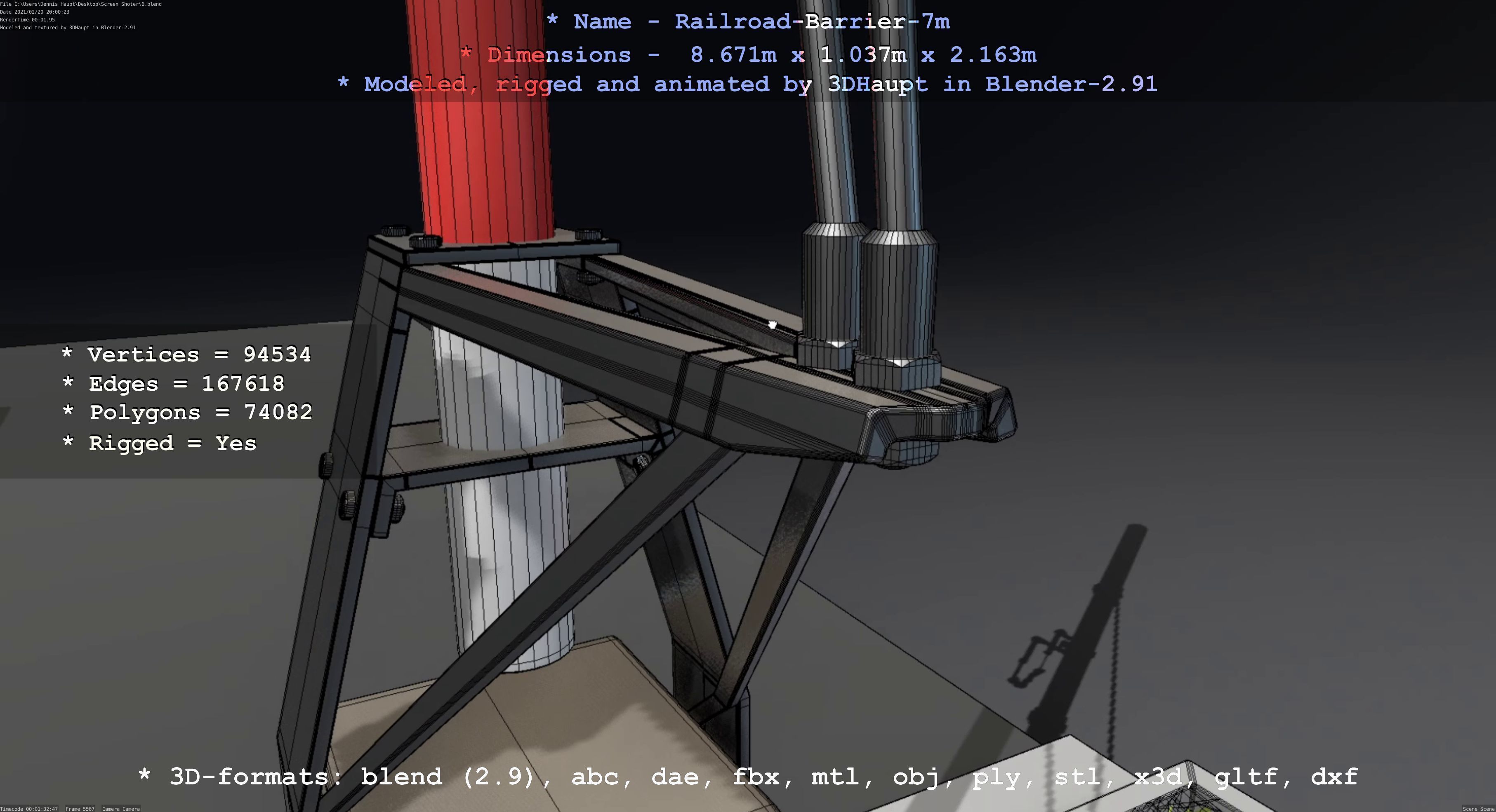 Railroad Barrier 7m High-Poly with and without Protective Grid 3D Model Collection_43