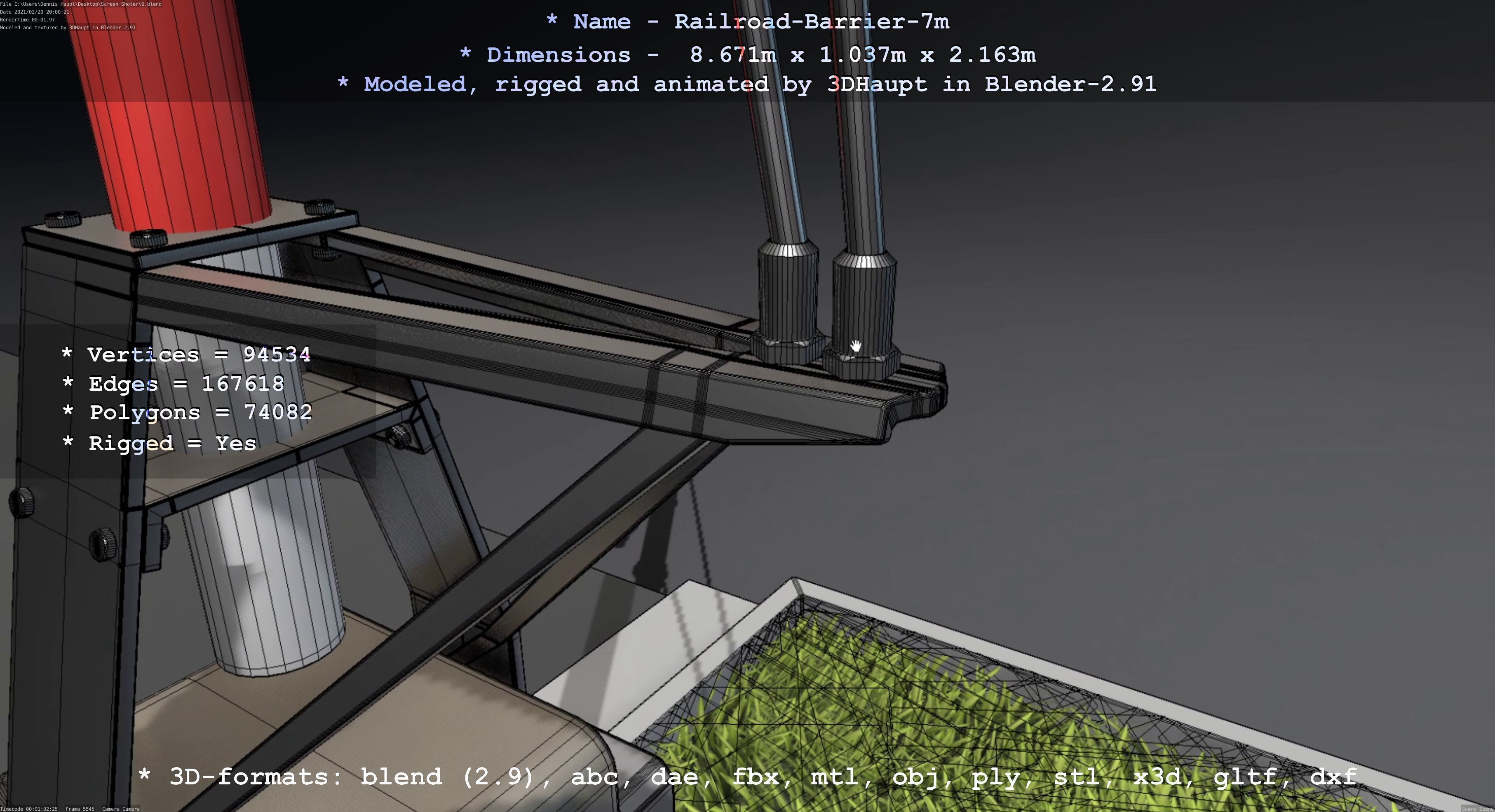 Railroad Barrier 7m High-Poly with and without Protective Grid 3D Model Collection_70