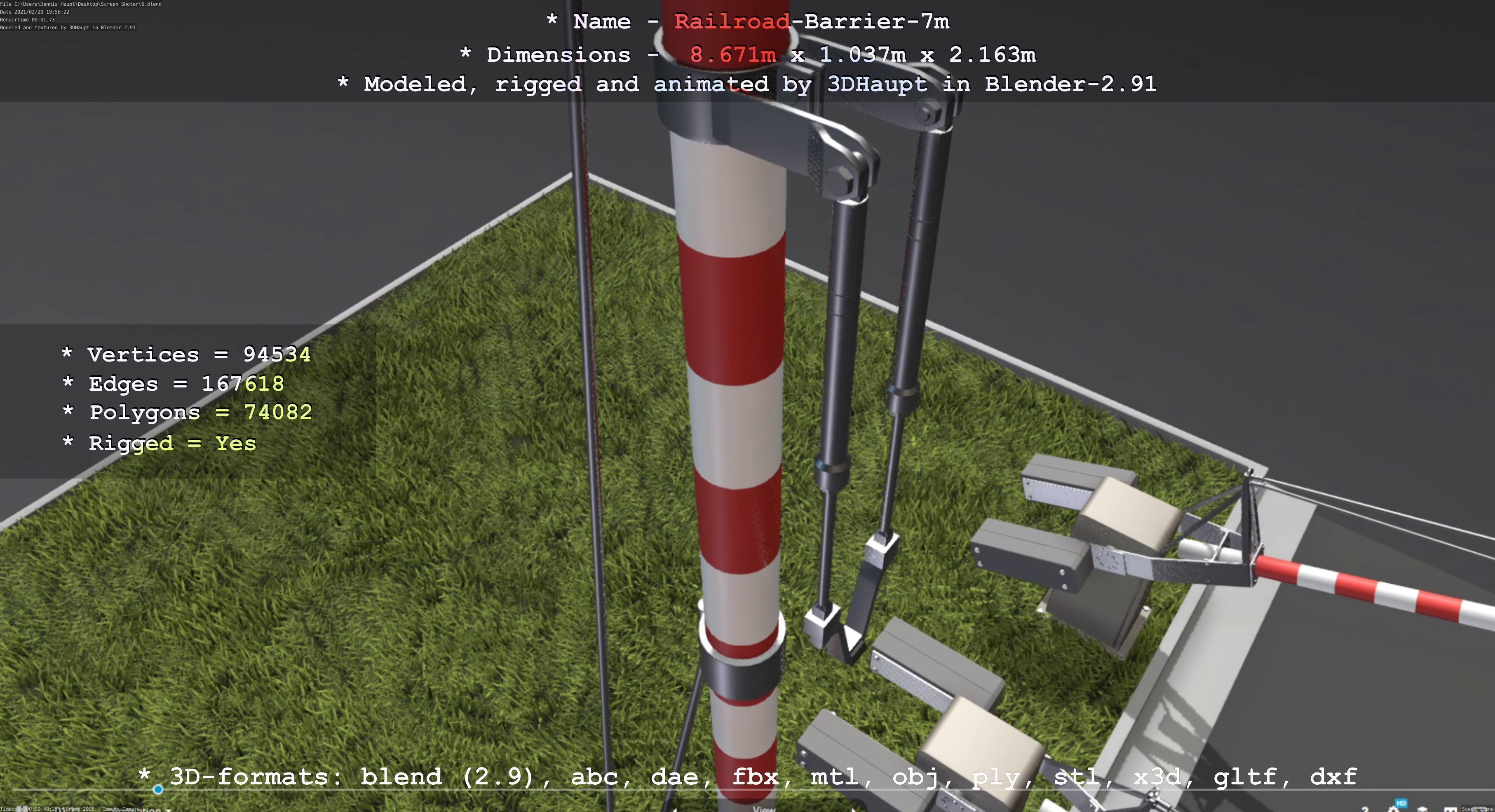 Railroad Barrier 7m High-Poly with and without Protective Grid 3D Model Collection_68