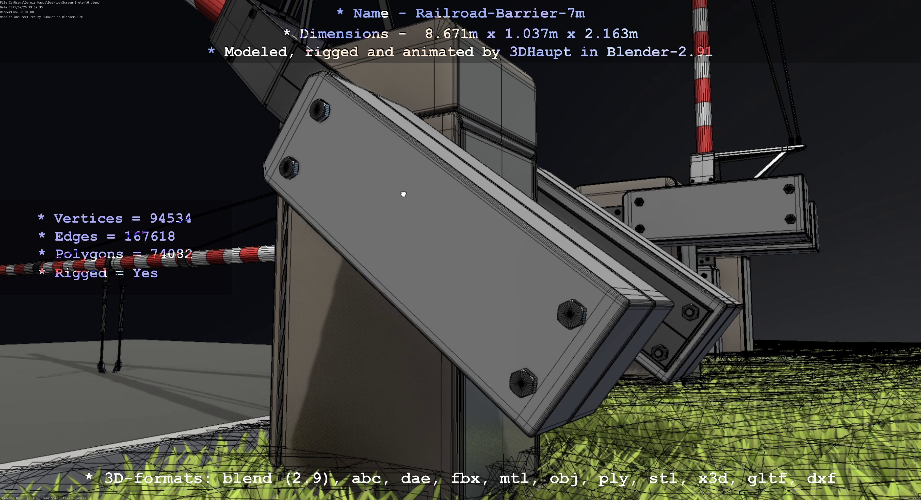 Railroad Barrier 7m High-Poly with and without Protective Grid 3D Model Collection_73