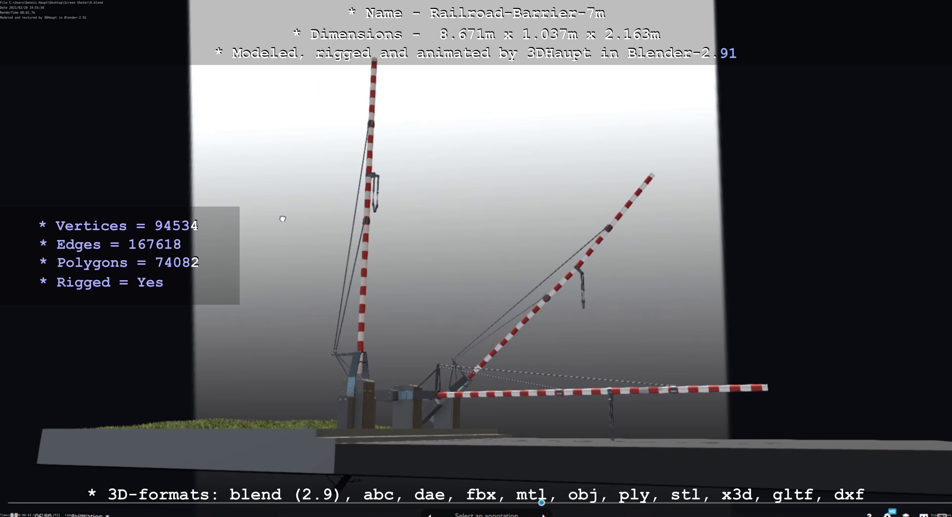 Railroad Barrier 7m High-Poly with and without Protective Grid 3D Model Collection_49