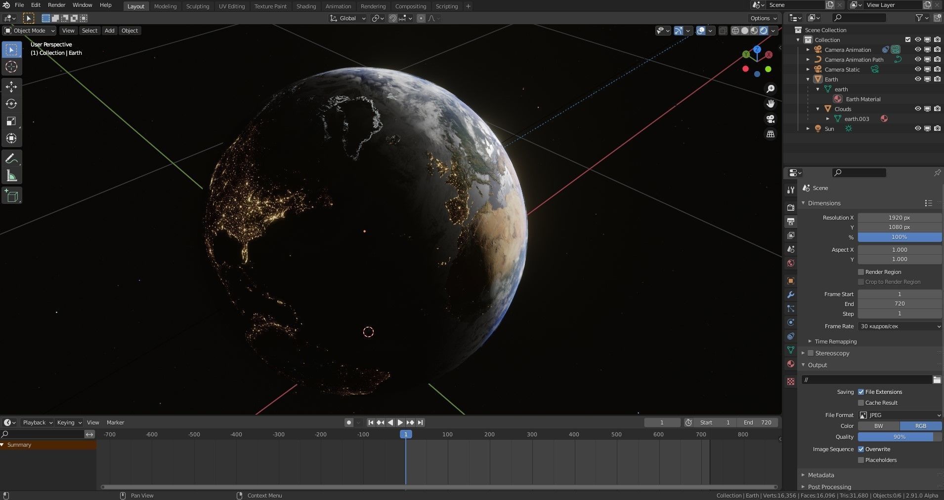 Planet Earth  with dynamic day night cycles 3D model_6