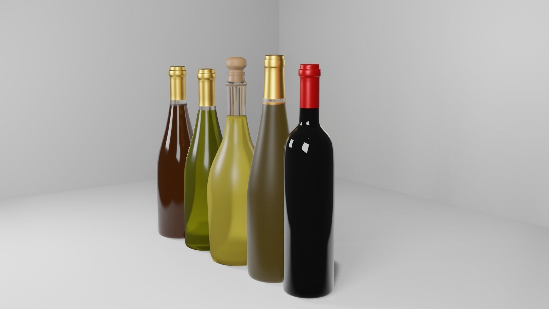 Bottles group of wine 3D model_1