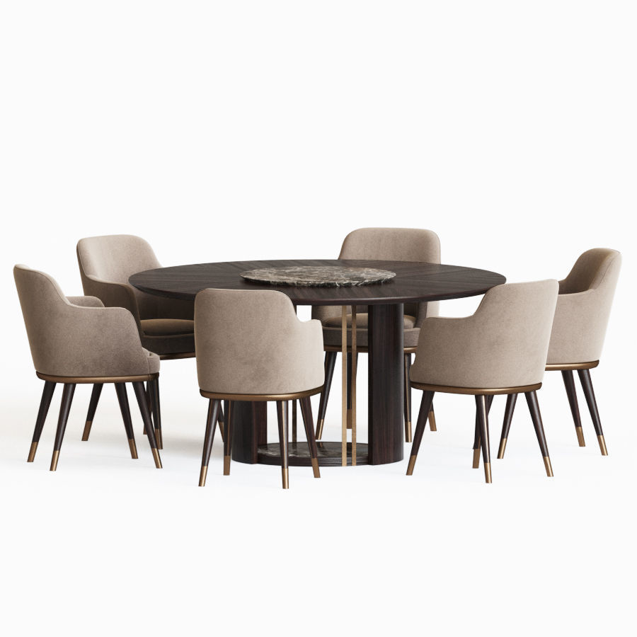 Dining Set table with four chairs velvet 3D model_2