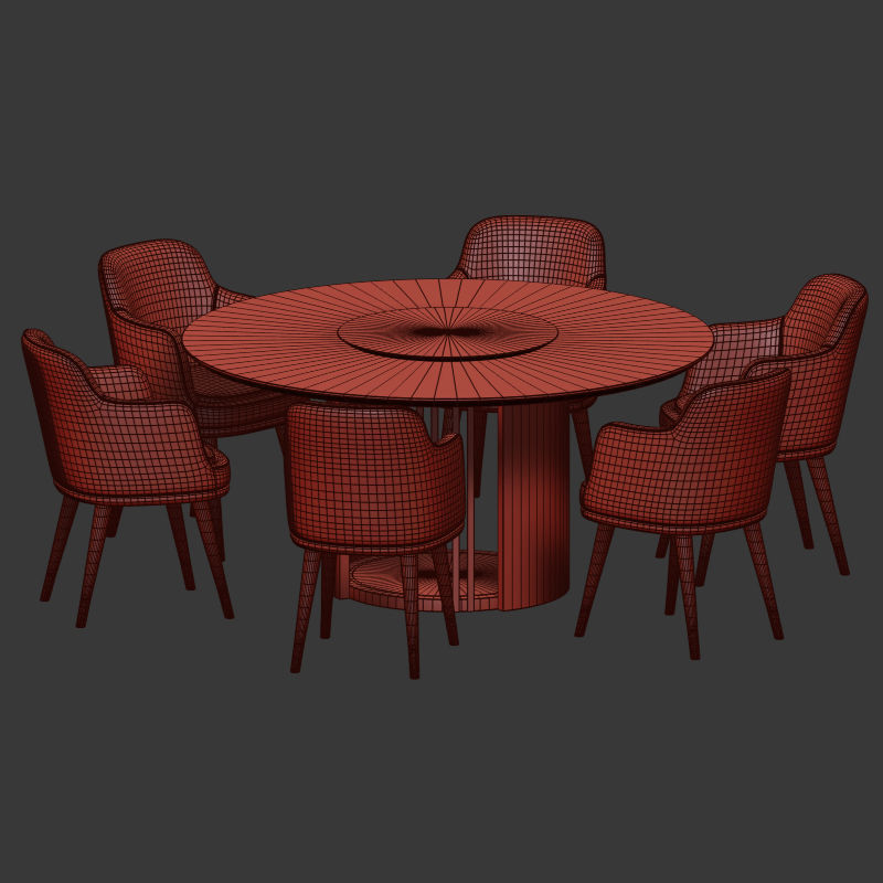 Dining Set table with four chairs velvet 3D model_4