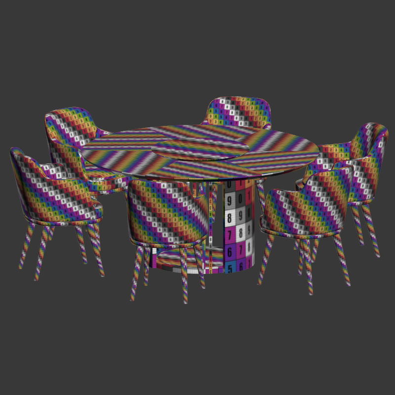 Dining Set table with four chairs velvet 3D model_3
