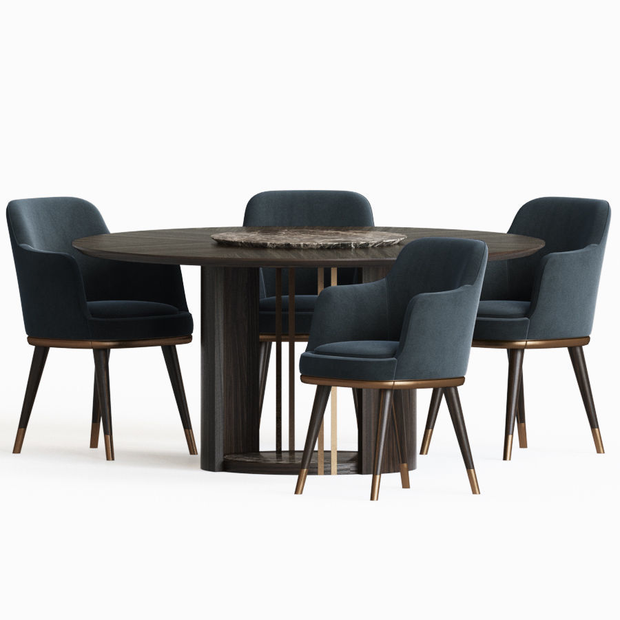 Dining Set table with four chairs velvet 3D model_1