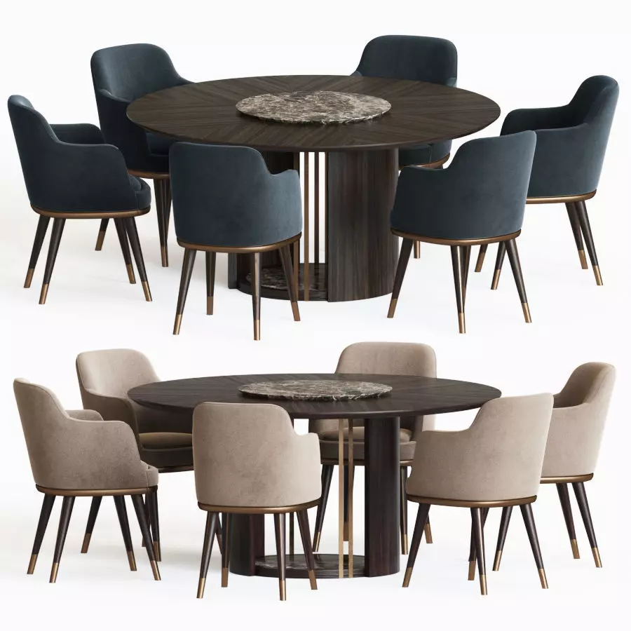 Dining Set table with four chairs velvet 3D model_0