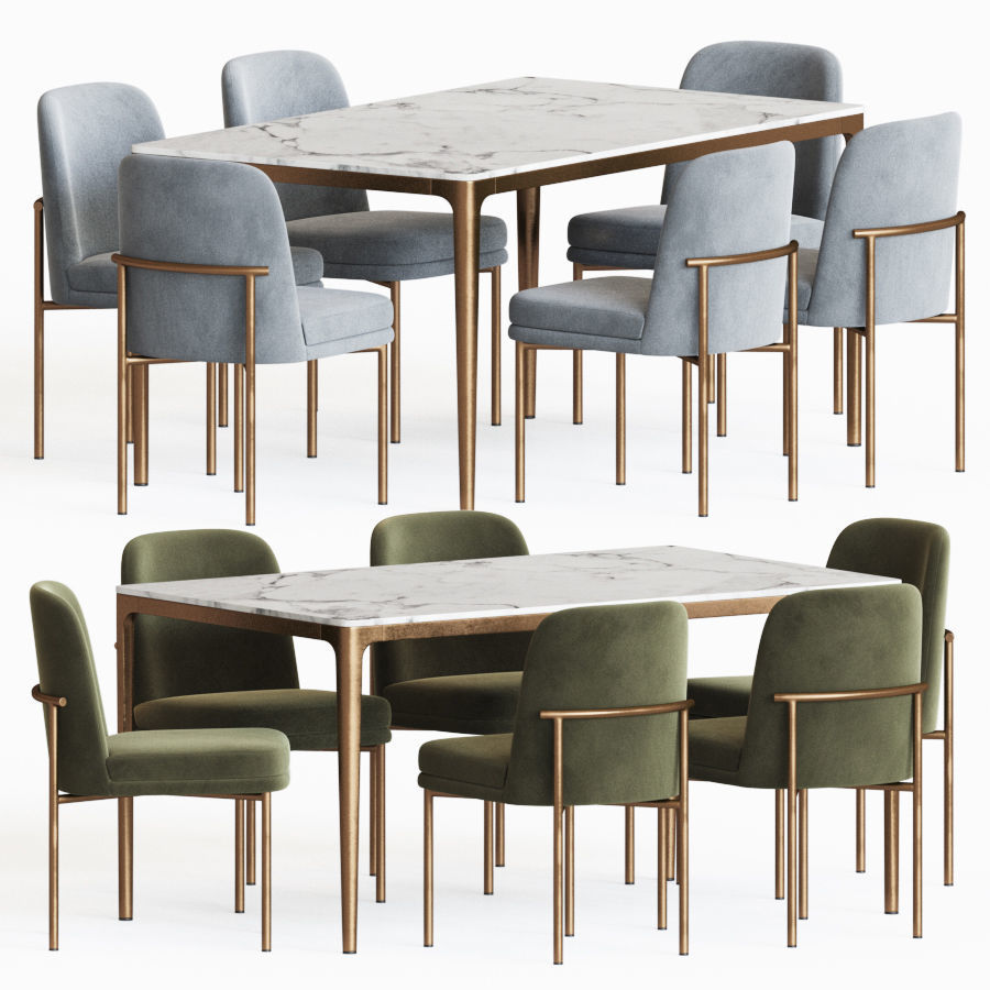 Dining Set table and chairs velvet 3D model_3