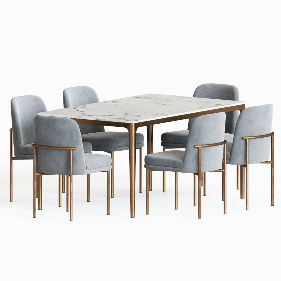 Dining Set table and chairs velvet 3D model_2