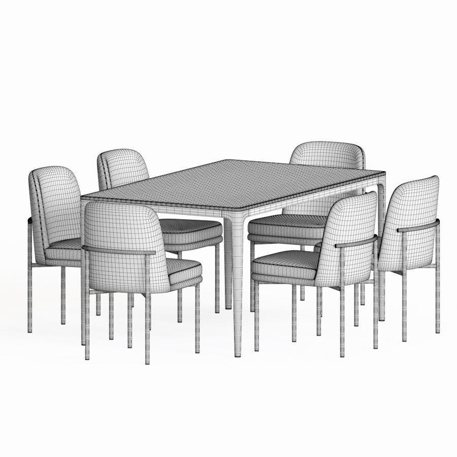 Dining Set table and chairs velvet 3D model_1