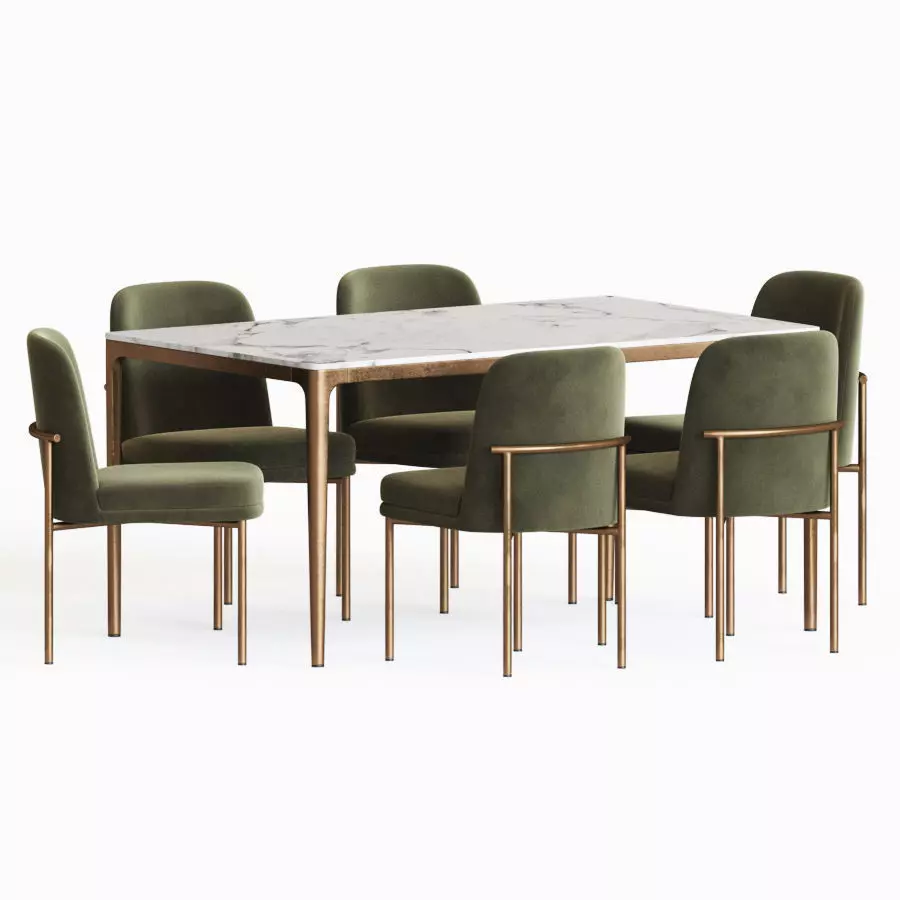 Dining Set table and chairs velvet 3D model_0