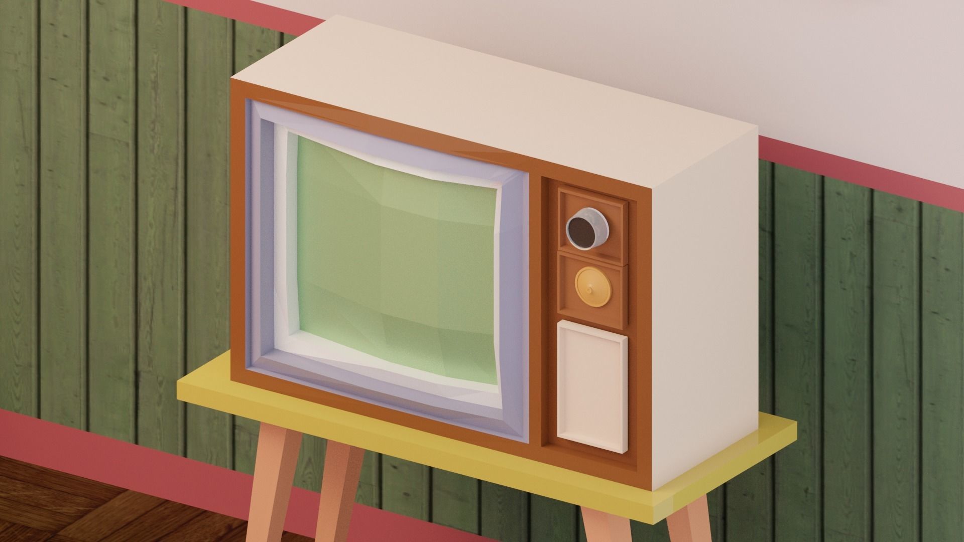 Vintage Living Room Low-poly 3D model_4