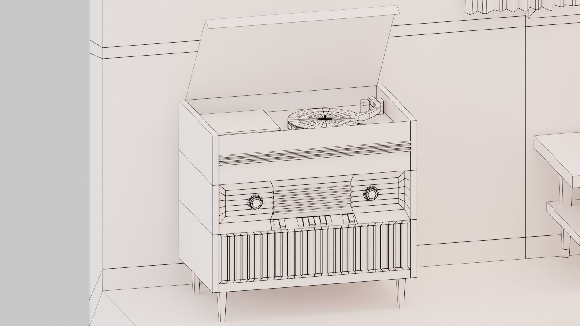 Vintage Living Room Low-poly 3D model_11