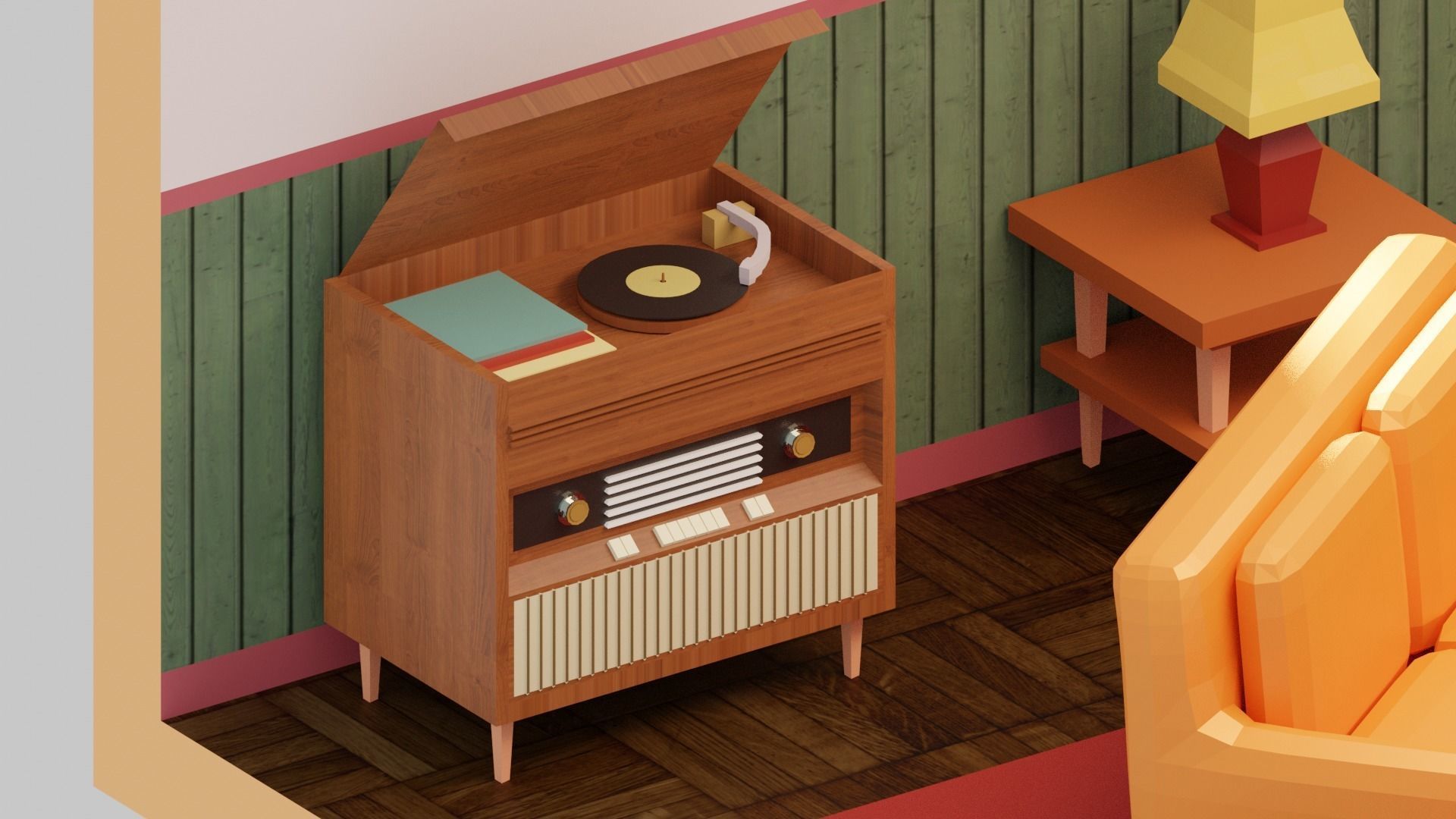 Vintage Living Room Low-poly 3D model_3