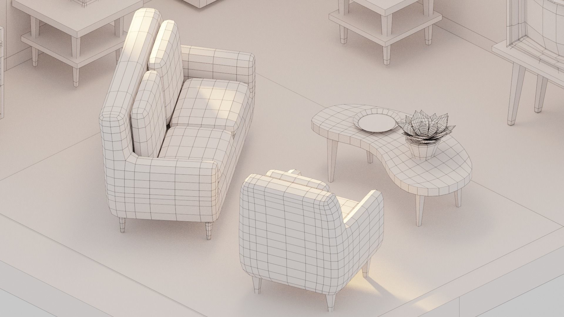 Vintage Living Room Low-poly 3D model_9