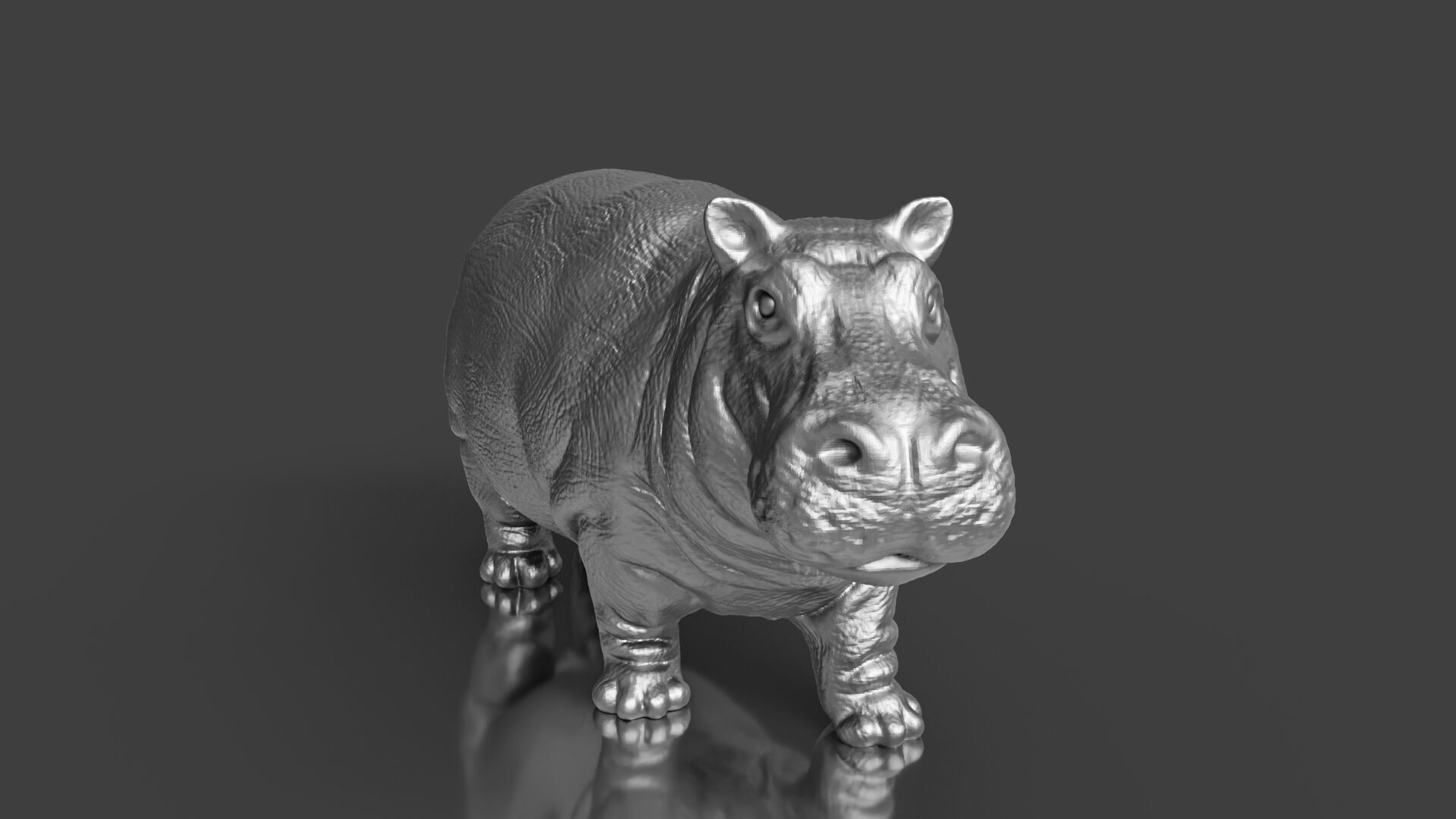Silver Walking Hippo Statue 3D print model_1