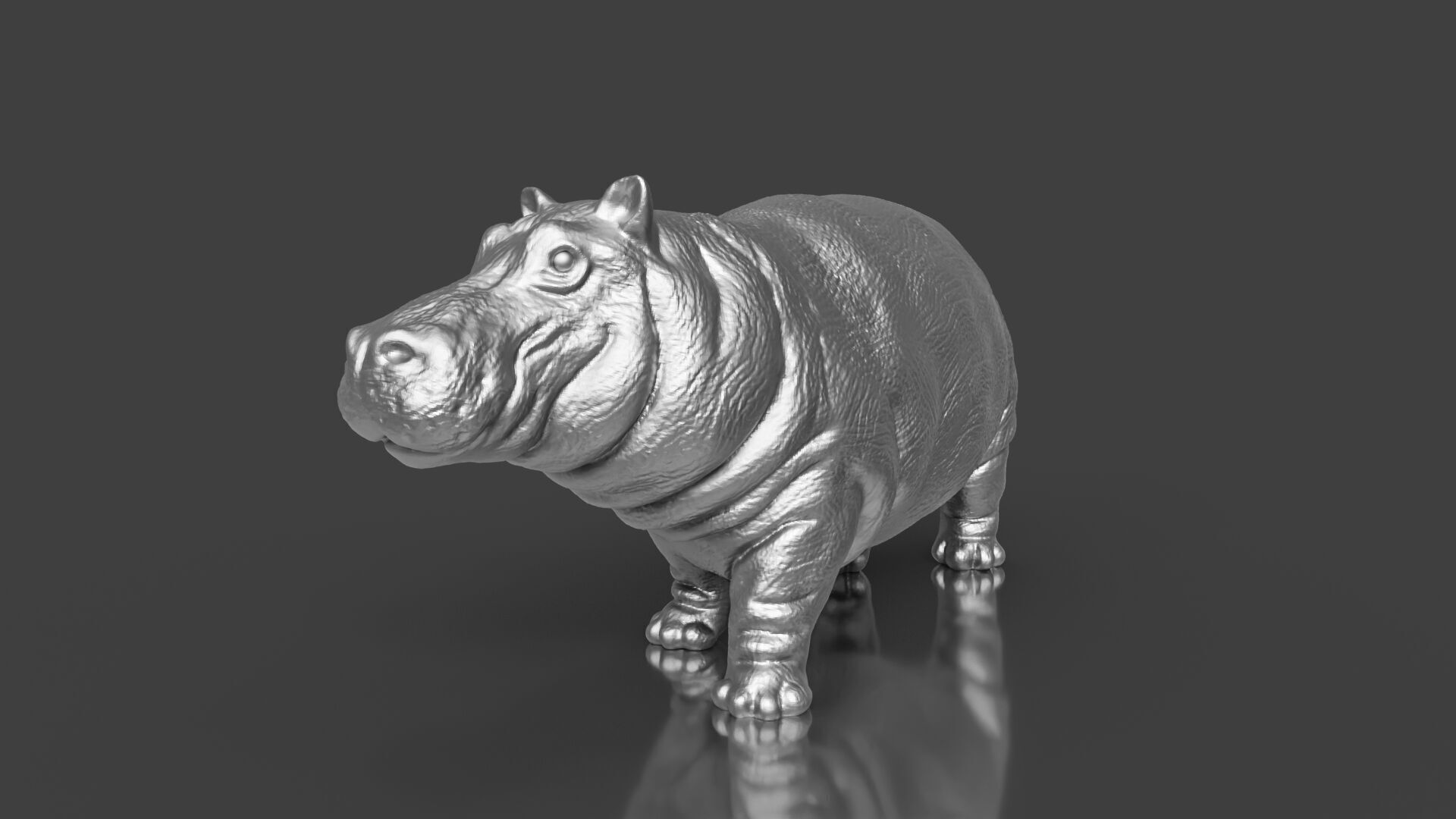 Silver Walking Hippo Statue 3D print model_2