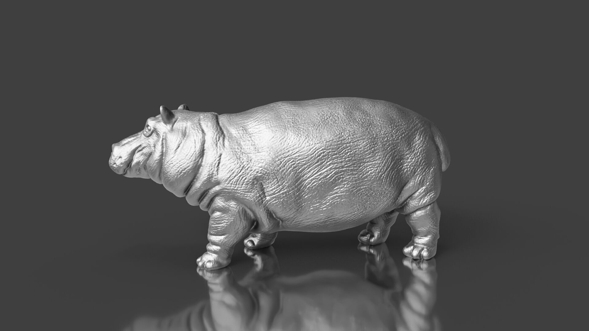 Silver Walking Hippo Statue 3D print model_3