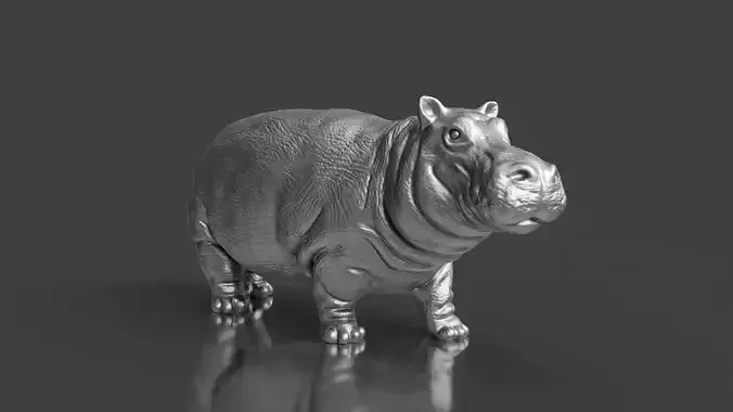 Silver Walking Hippo Statue