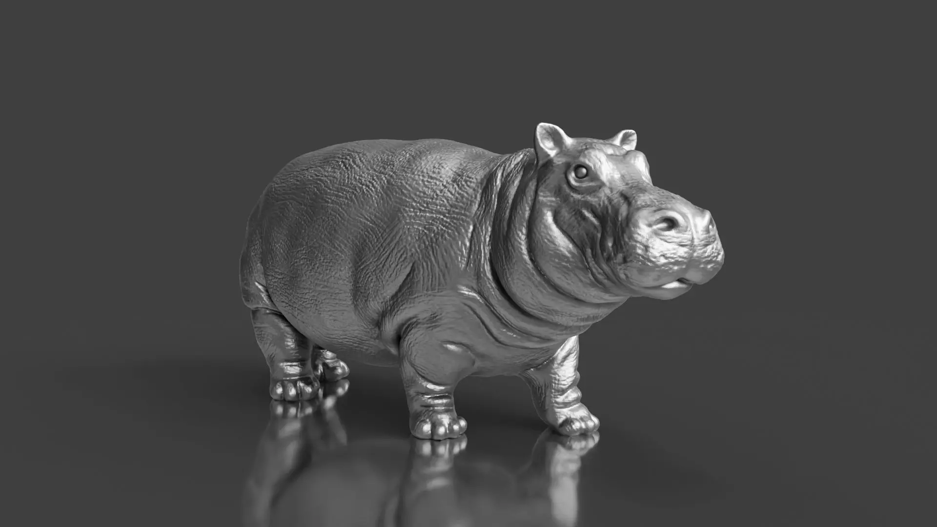 Silver Walking Hippo Statue 3D print model_0