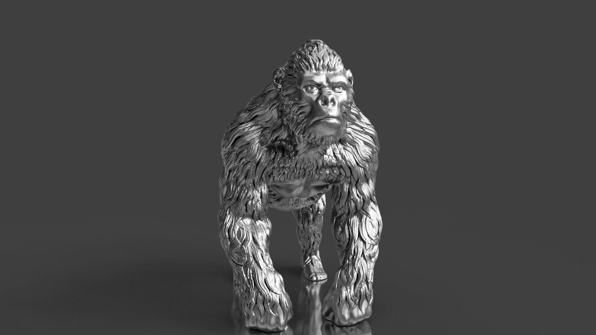 Silver Gorilla Figurine 3D print model_2