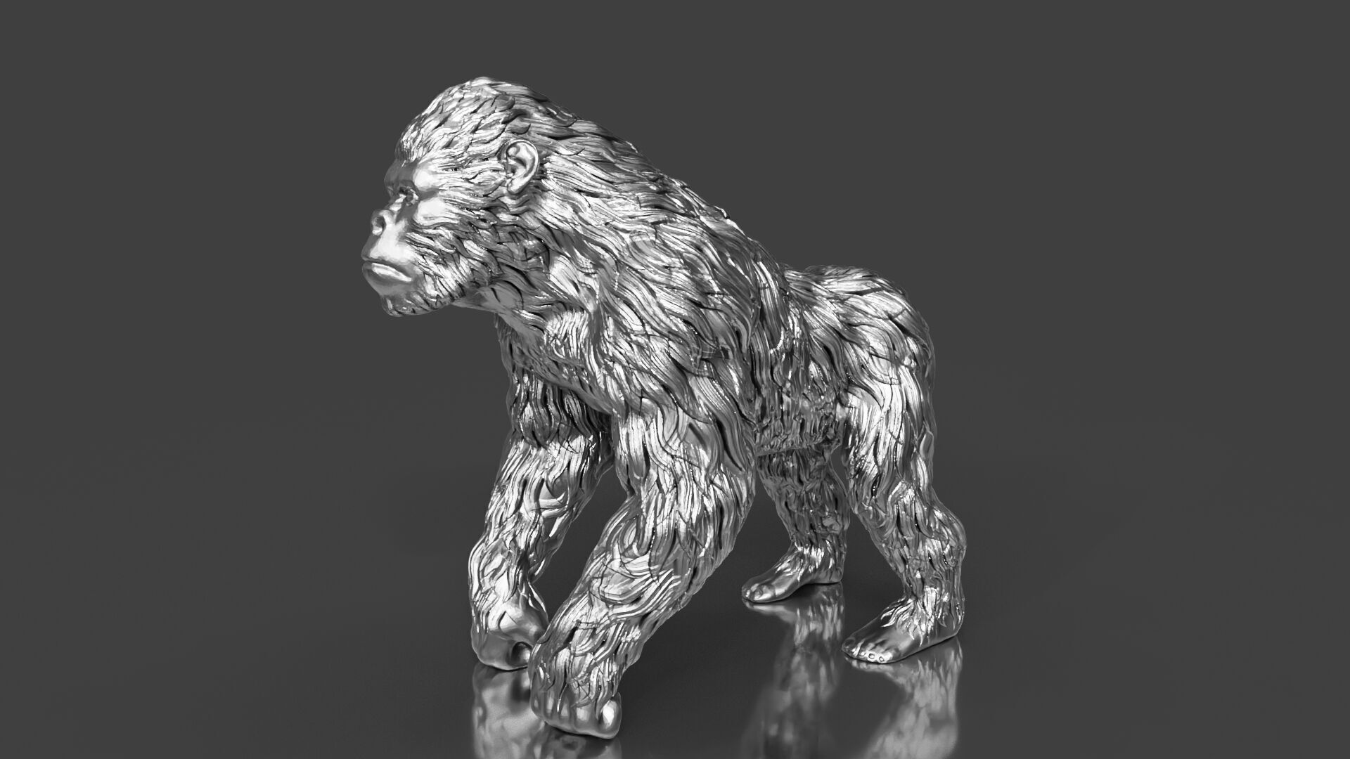 Silver Gorilla Figurine 3D print model_5