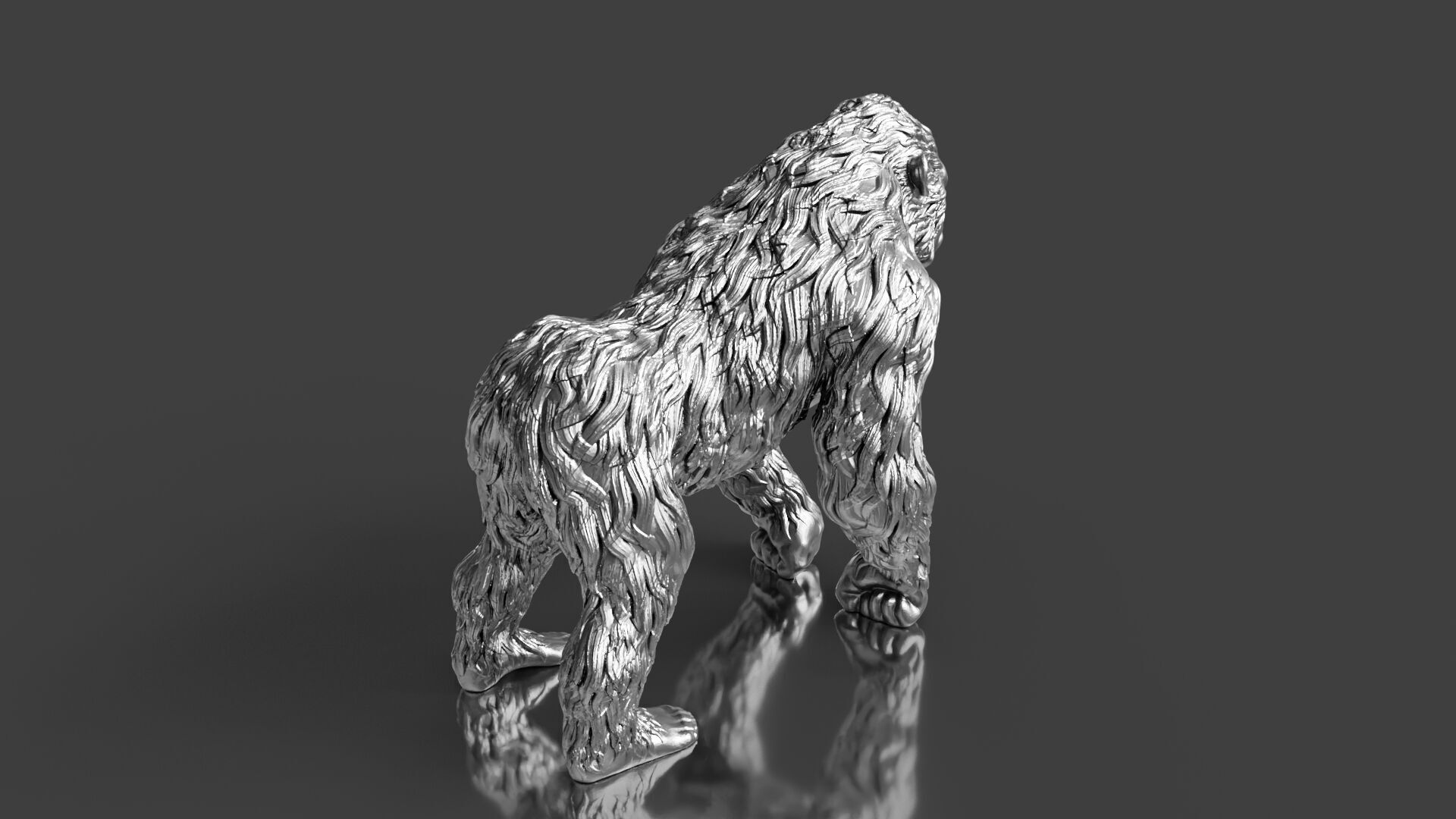 Silver Gorilla Figurine 3D print model_3