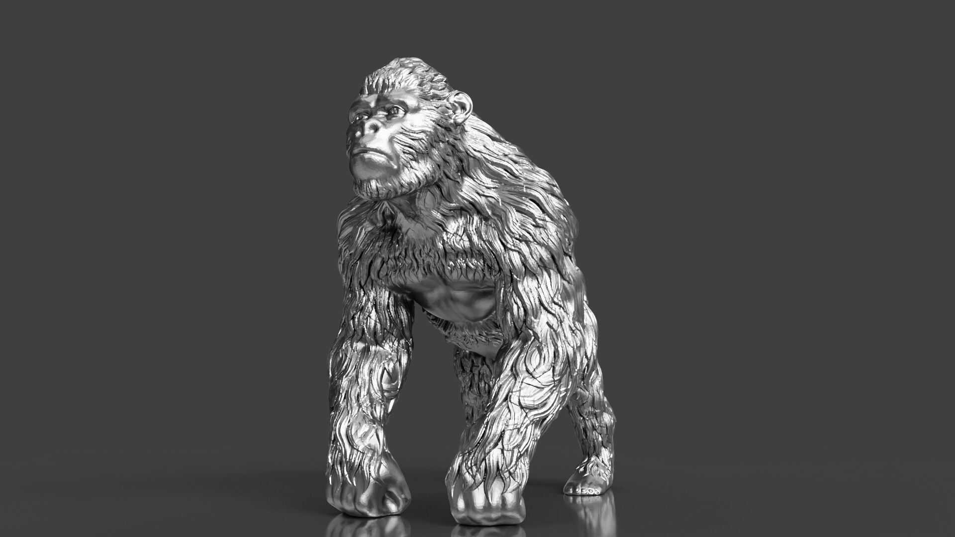 Silver Gorilla Figurine 3D print model_1