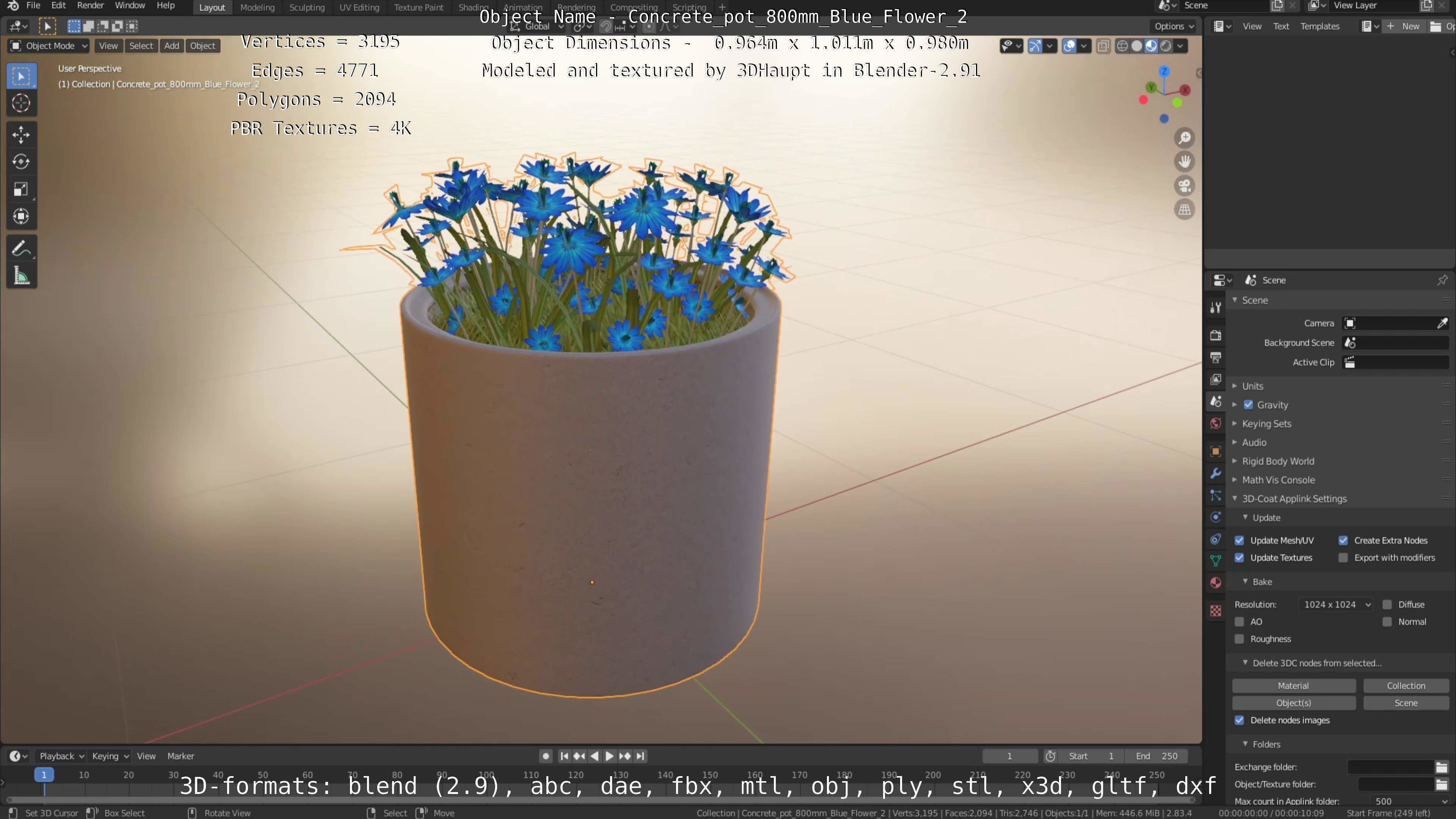 All Concrete Pots with all Flowers  3D Model Collection_86
