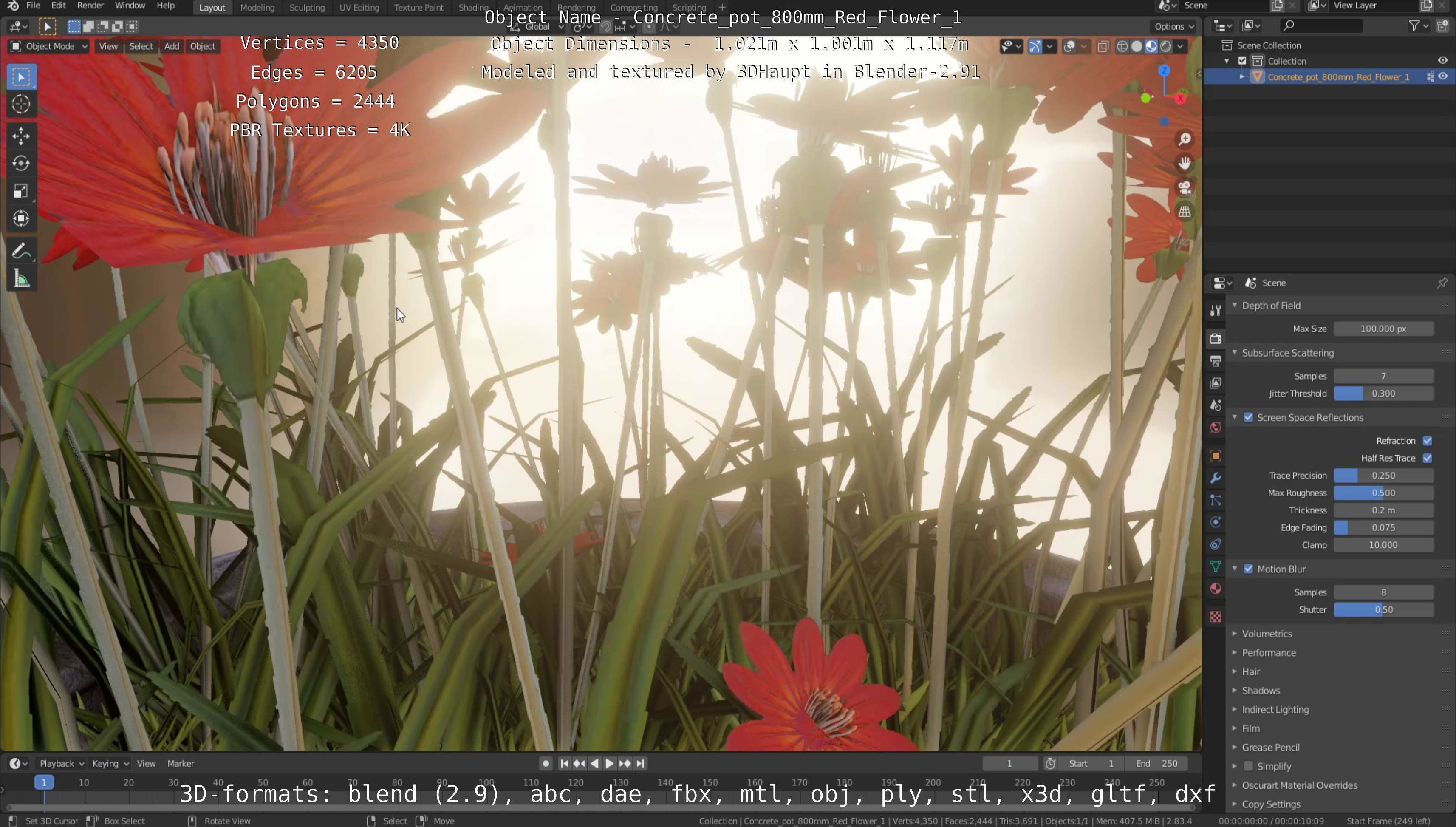 All Concrete Pots with all Flowers  3D Model Collection_91