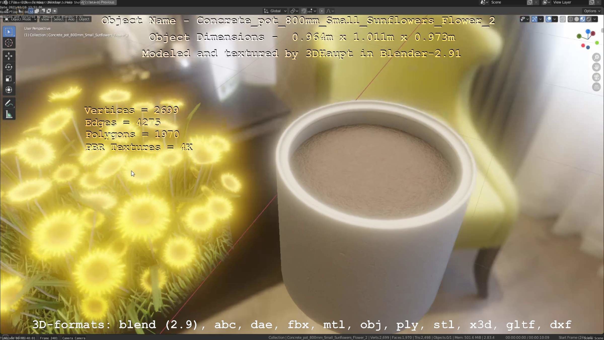 All Concrete Pots with all Flowers  3D Model Collection_99