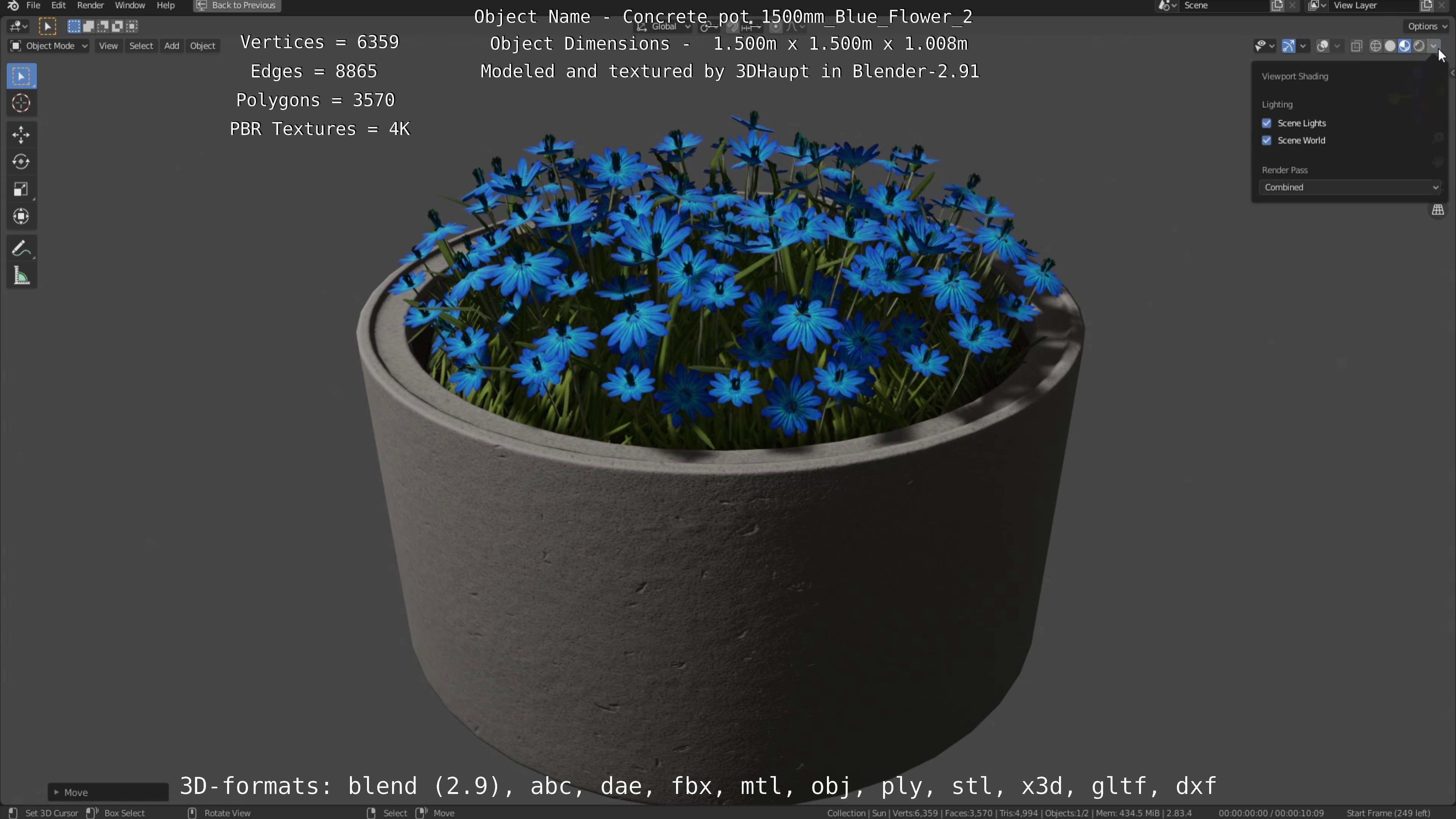 All Concrete Pots with all Flowers  3D Model Collection_134