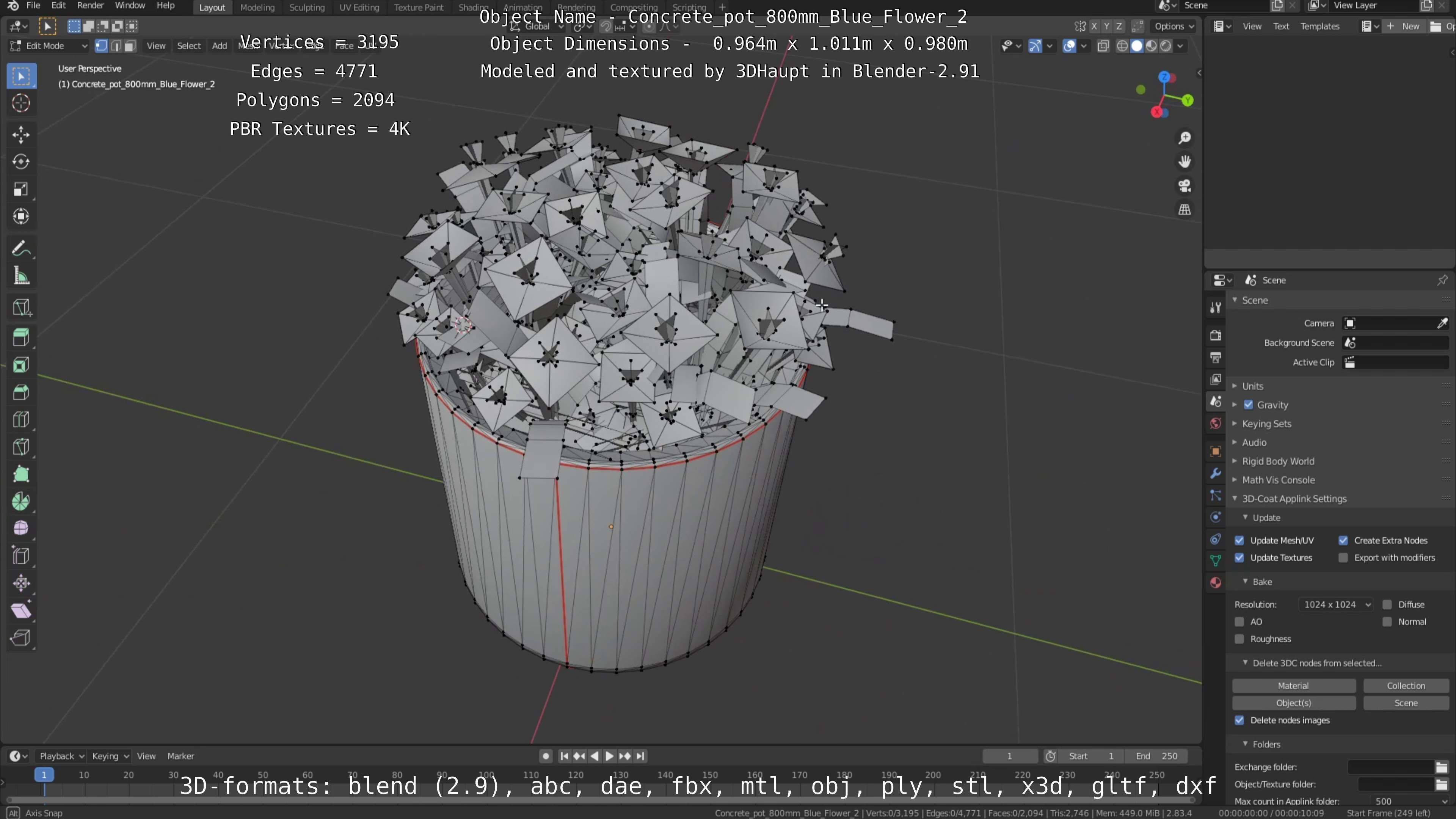 All Concrete Pots with all Flowers  3D Model Collection_88