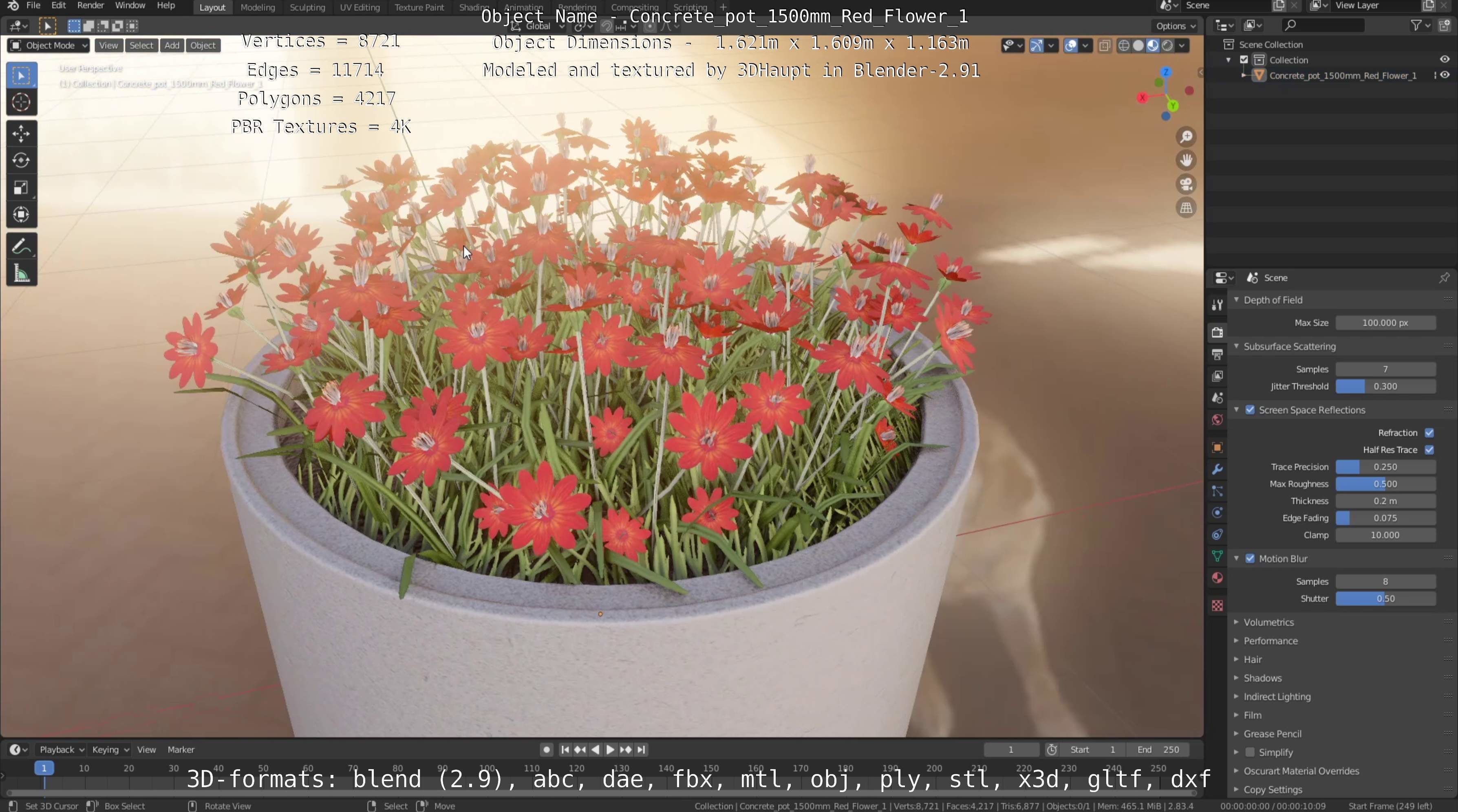 All Concrete Pots with all Flowers  3D Model Collection_135