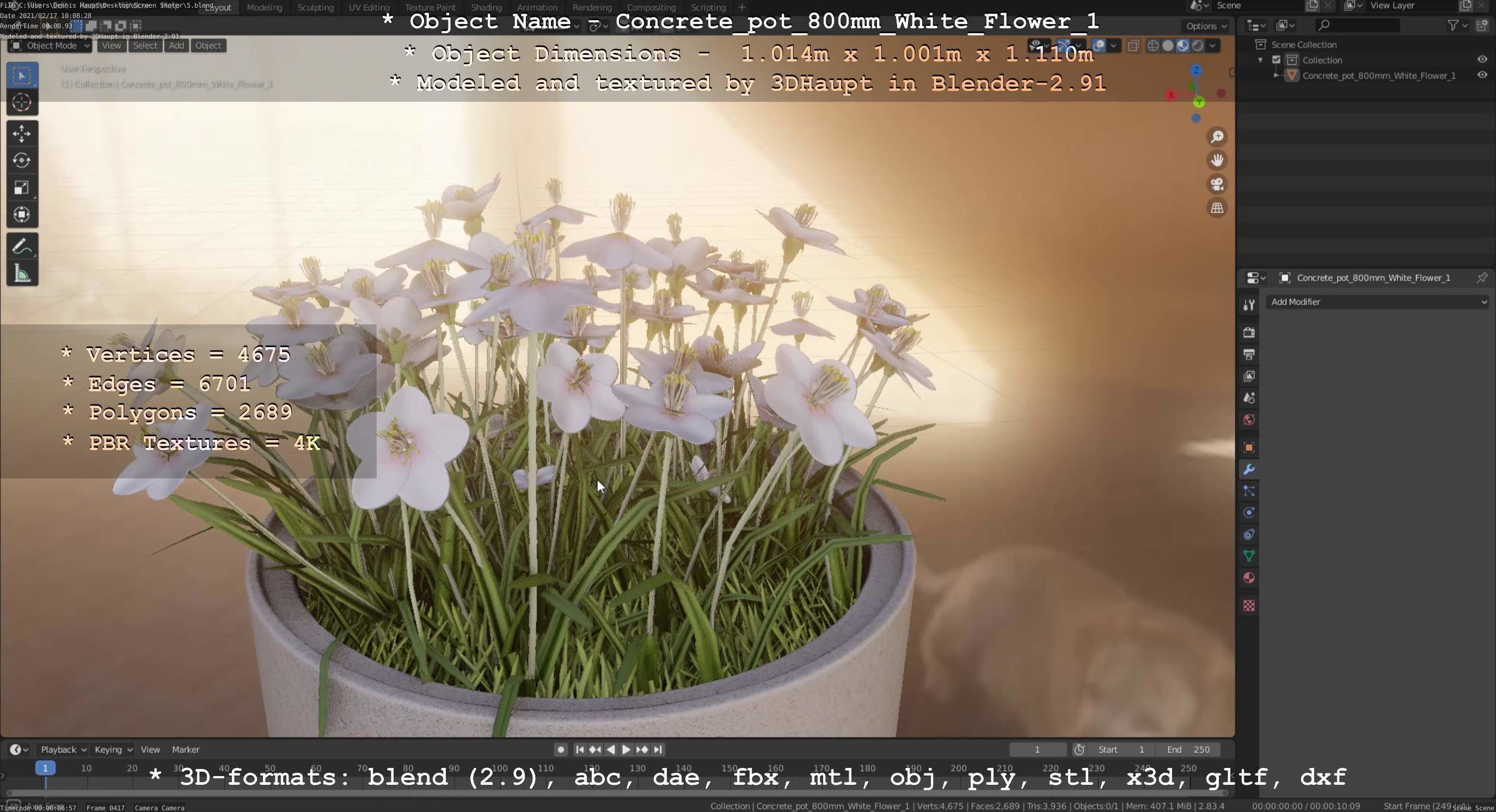 All Concrete Pots with all Flowers  3D Model Collection_105