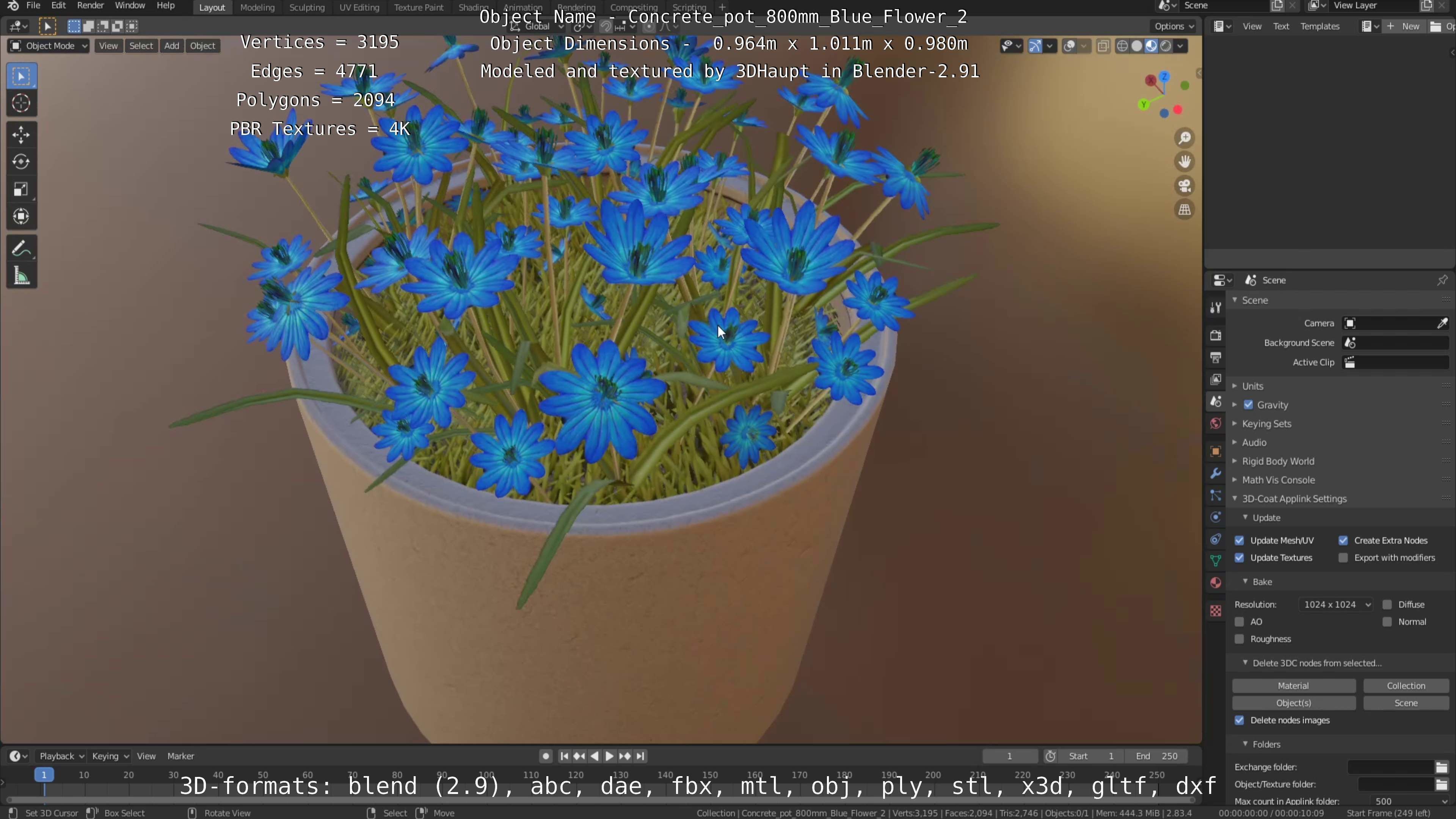All Concrete Pots with all Flowers  3D Model Collection_87