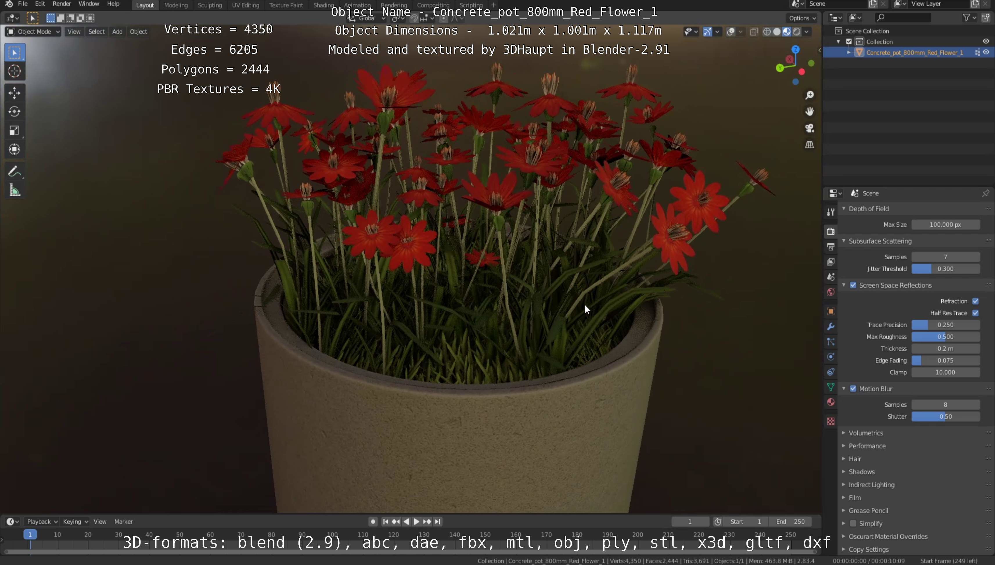 All Concrete Pots with all Flowers  3D Model Collection_89