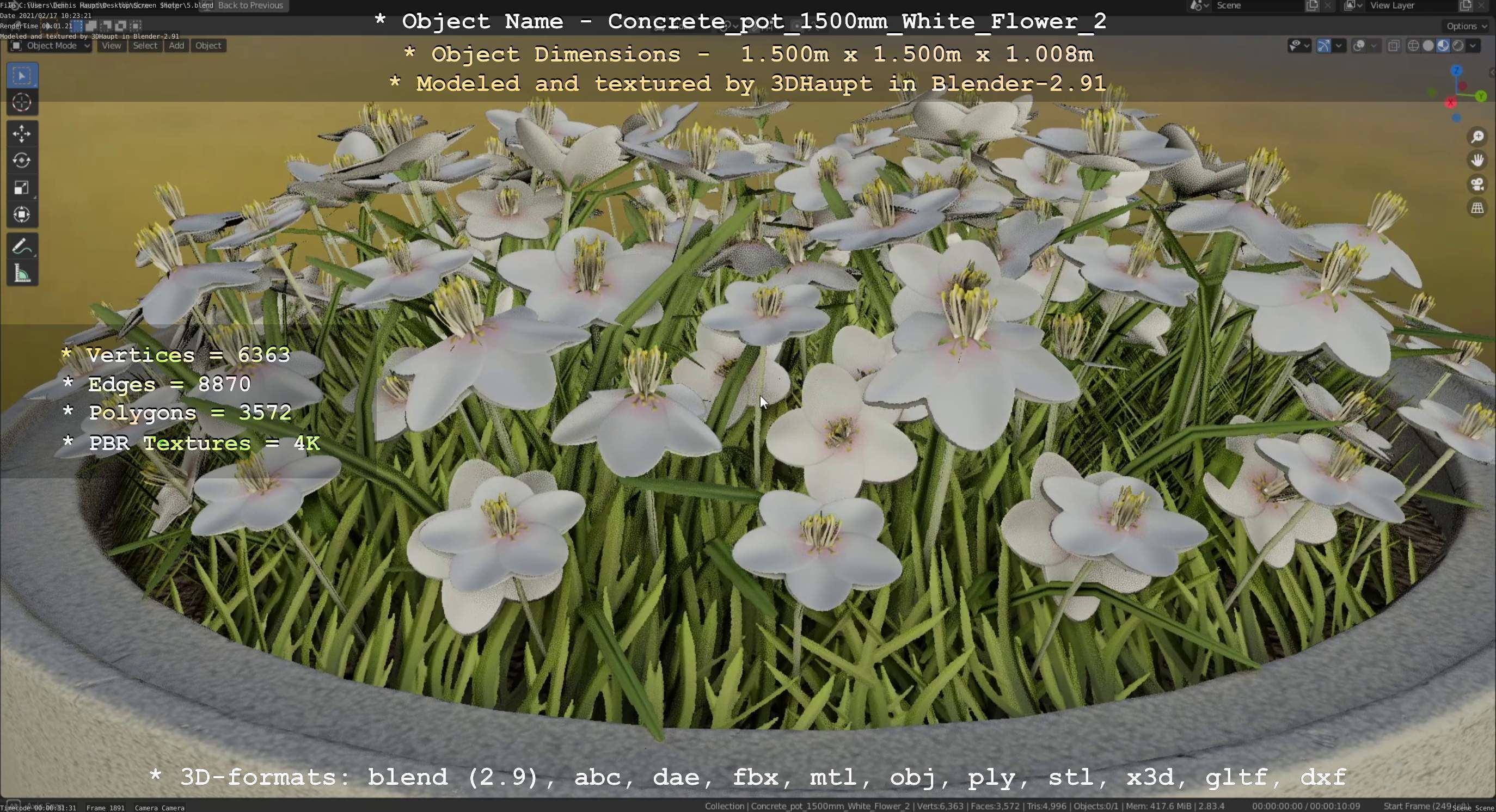 All Concrete Pots with all Flowers  3D Model Collection_166
