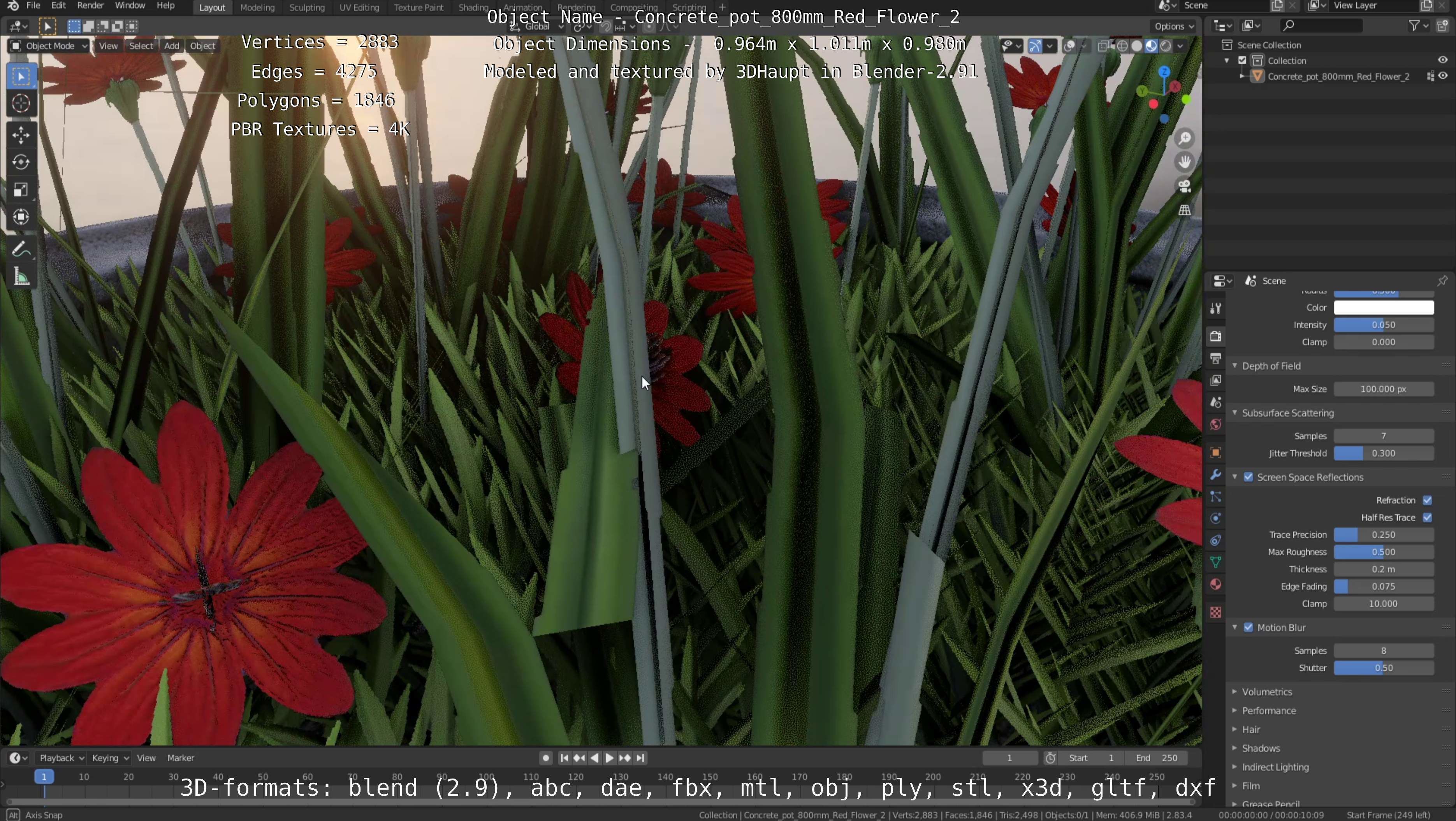 All Concrete Pots with all Flowers  3D Model Collection_93