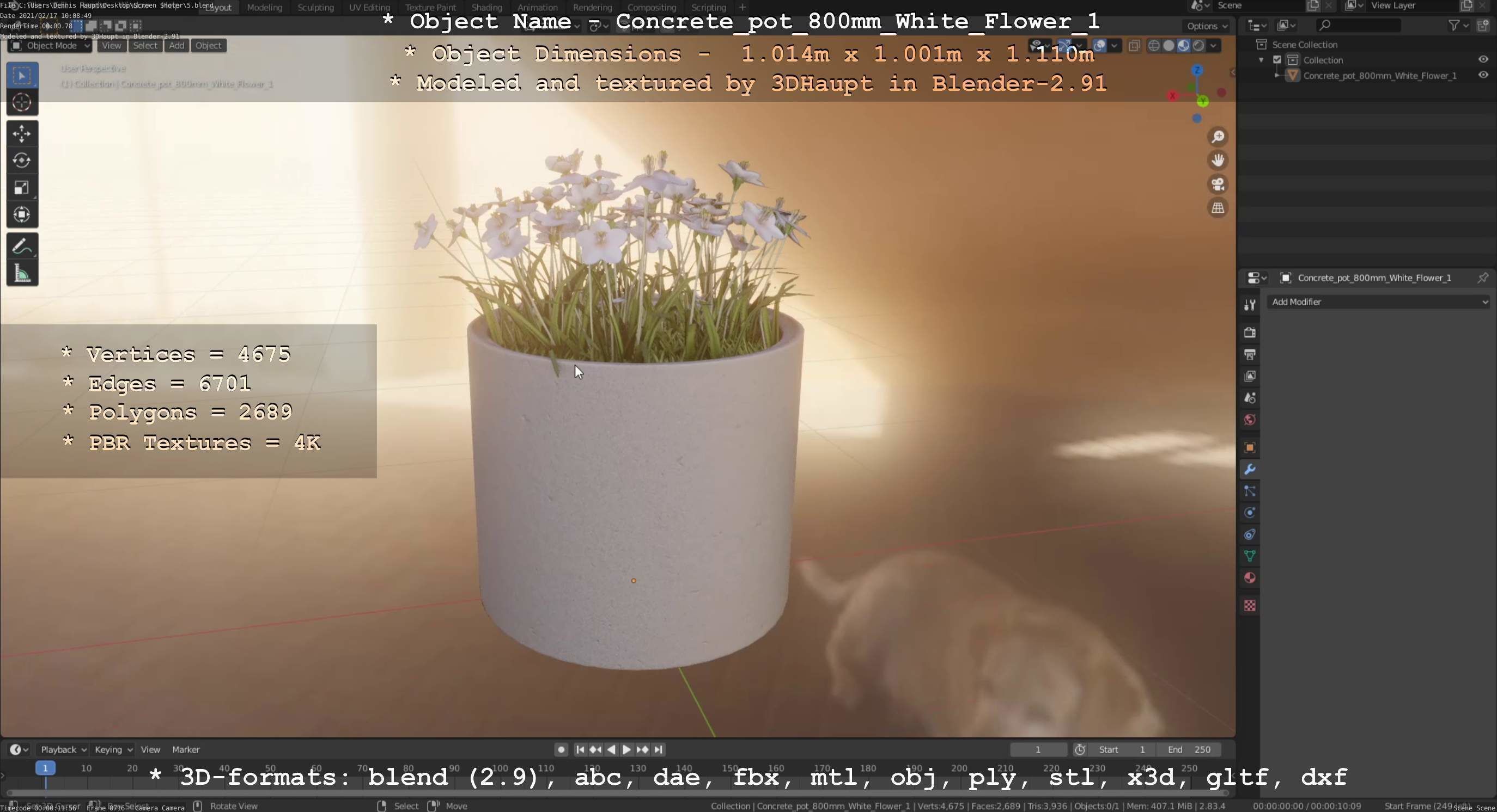 All Concrete Pots with all Flowers  3D Model Collection_102