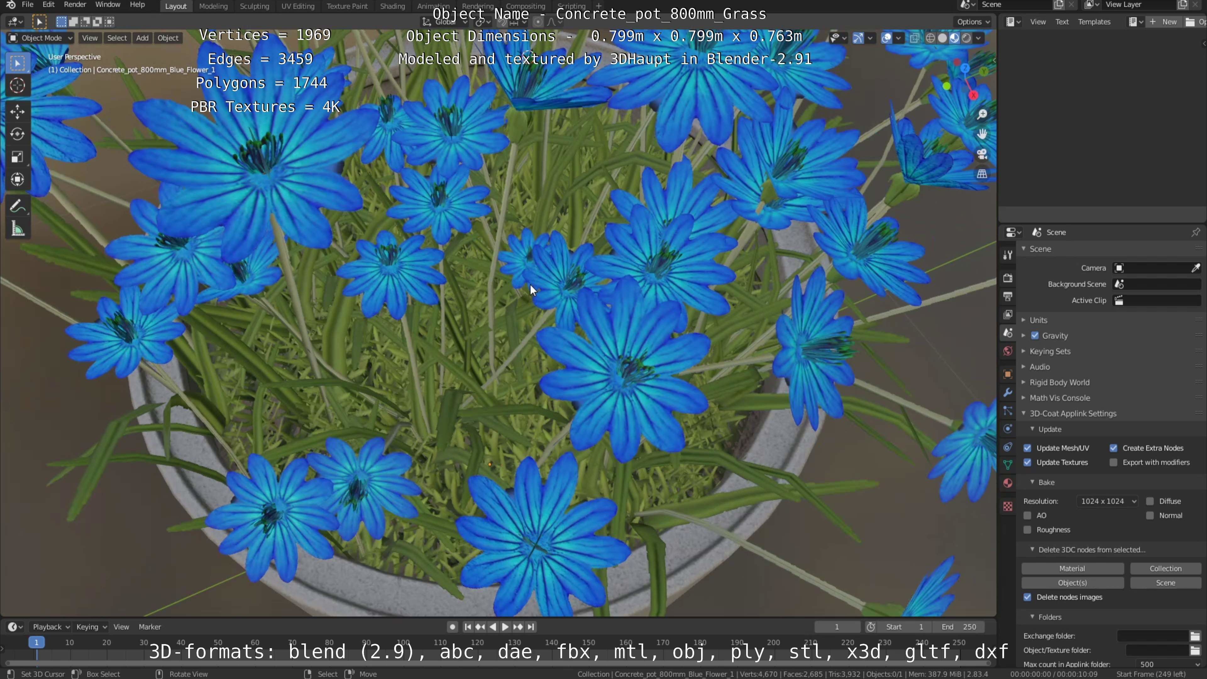 All Concrete Pots with all Flowers  3D Model Collection_85