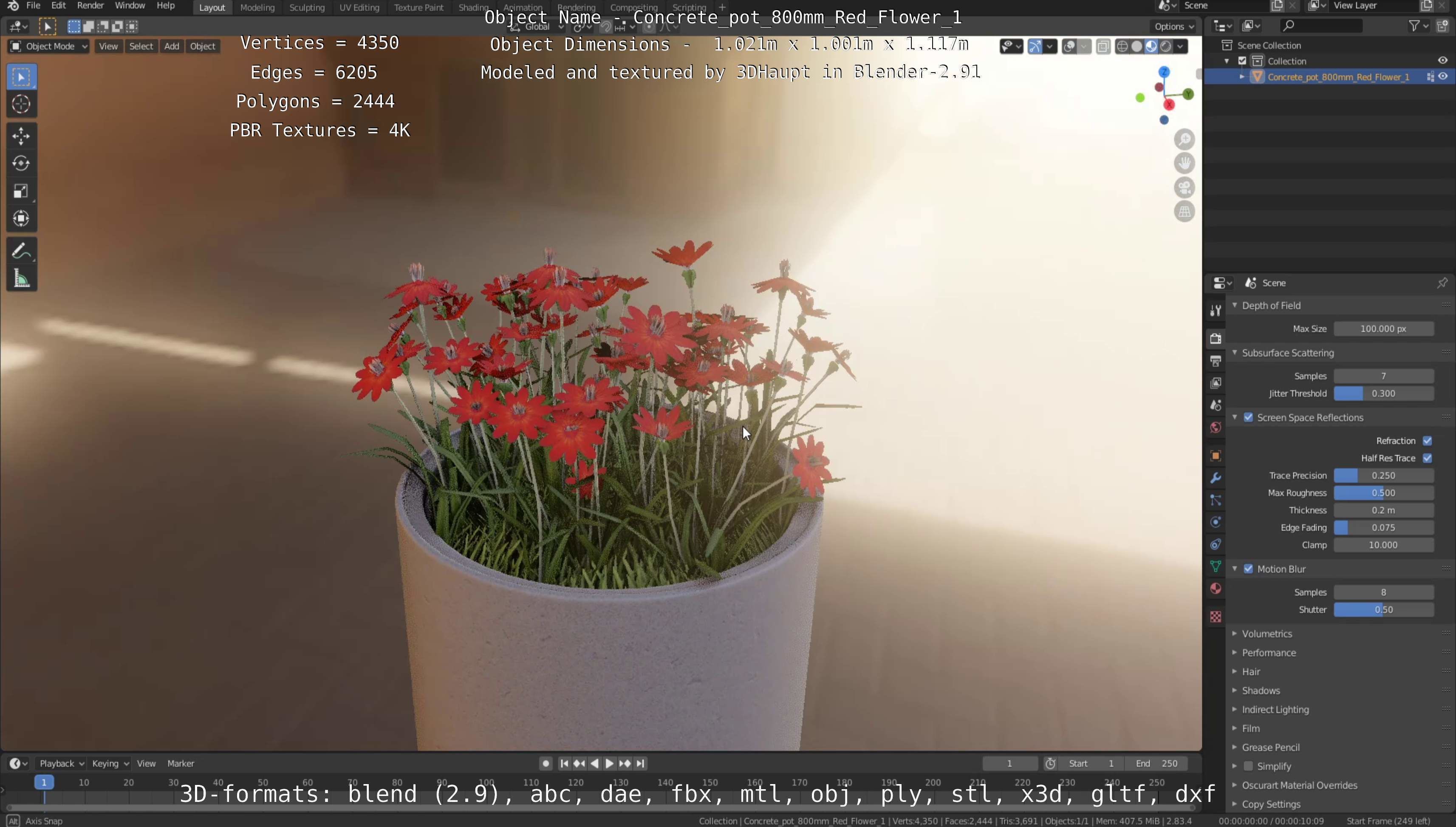 All Concrete Pots with all Flowers  3D Model Collection_92