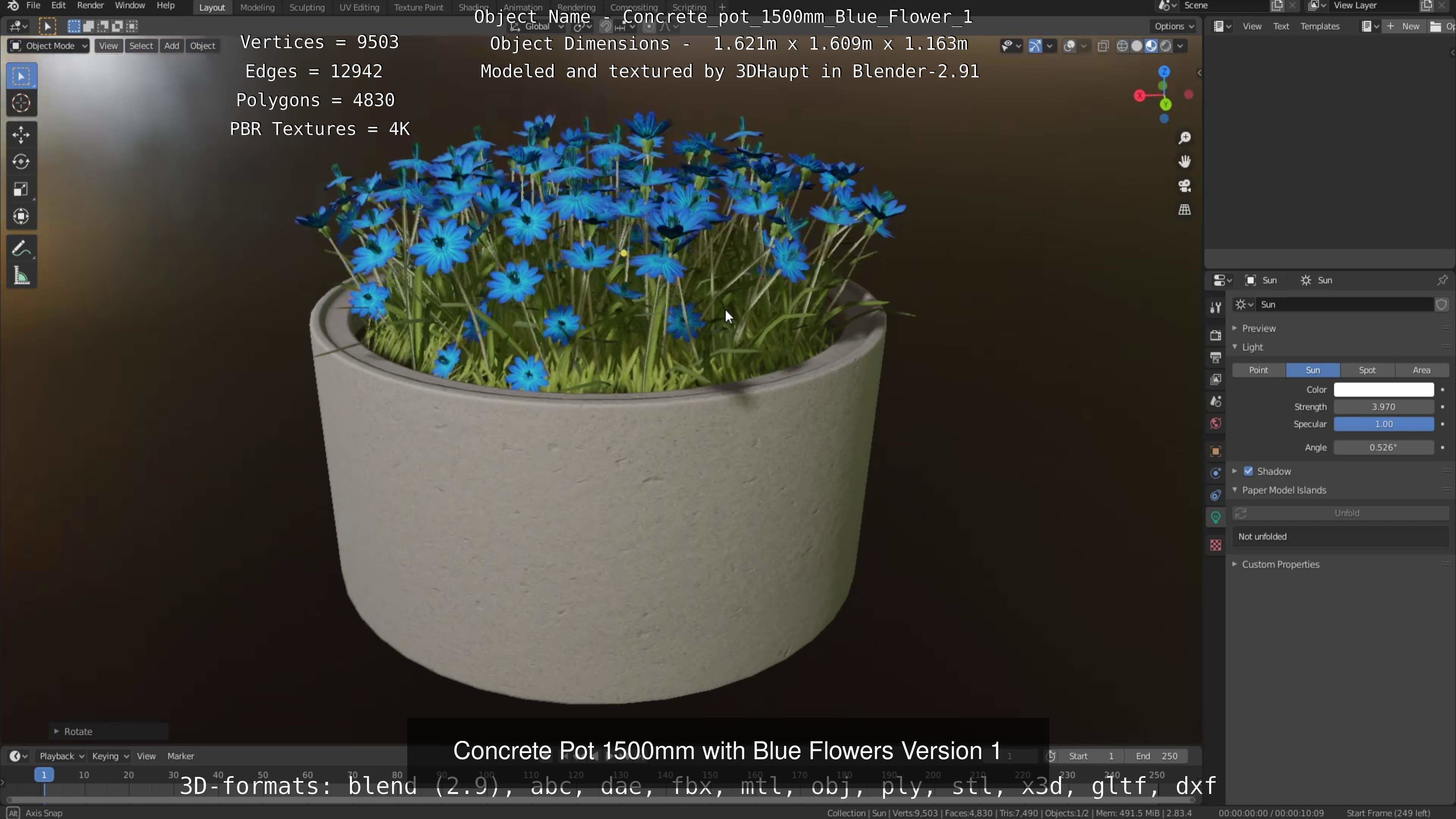 All Concrete Pots with all Flowers  3D Model Collection_38