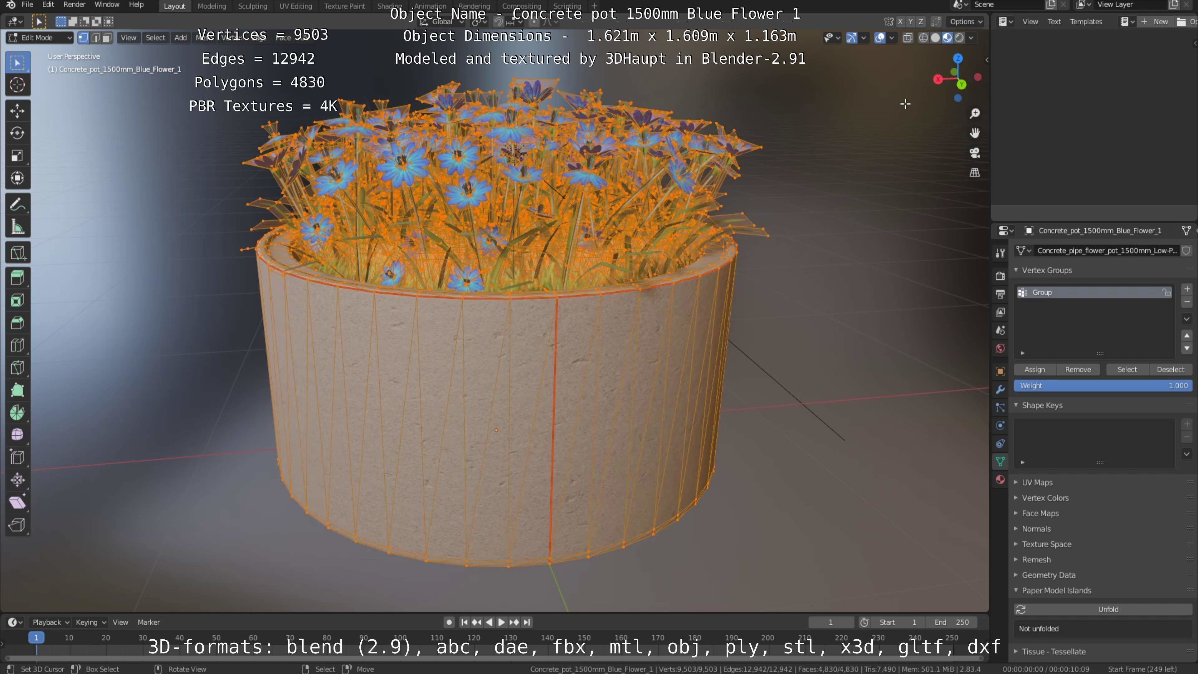 All Concrete Pots with all Flowers  3D Model Collection_126