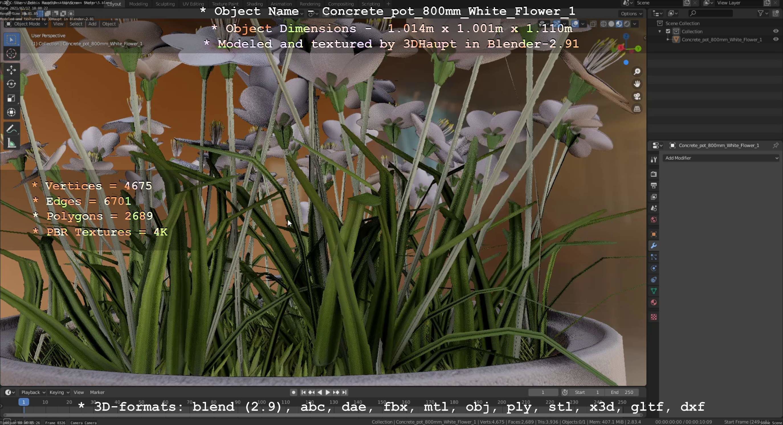 All Concrete Pots with all Flowers  3D Model Collection_104