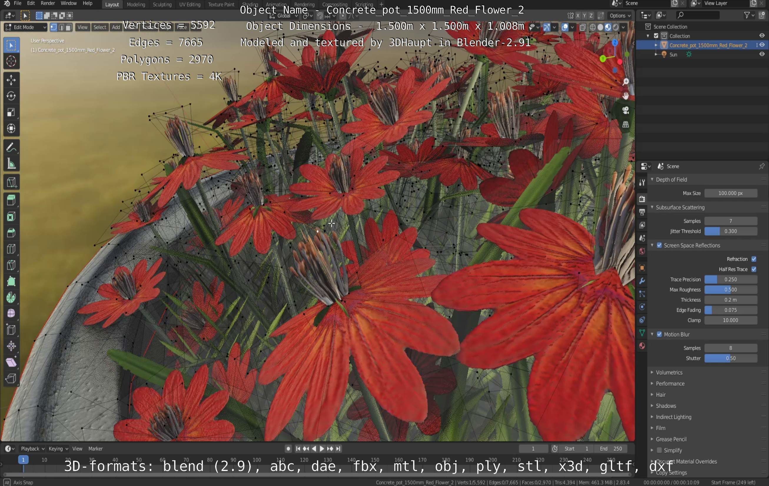 All Concrete Pots with all Flowers  3D Model Collection_145