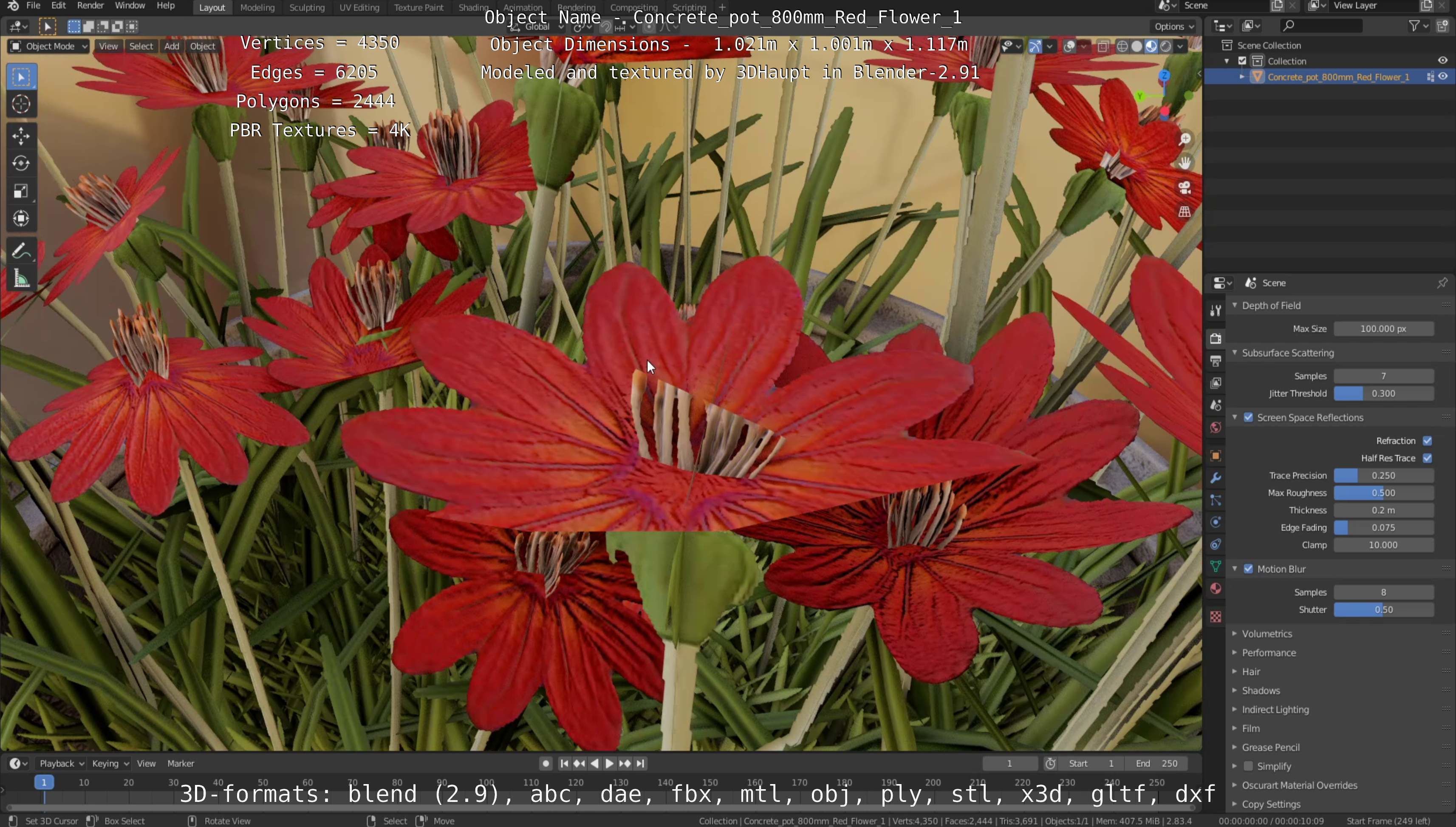 All Concrete Pots with all Flowers  3D Model Collection_90