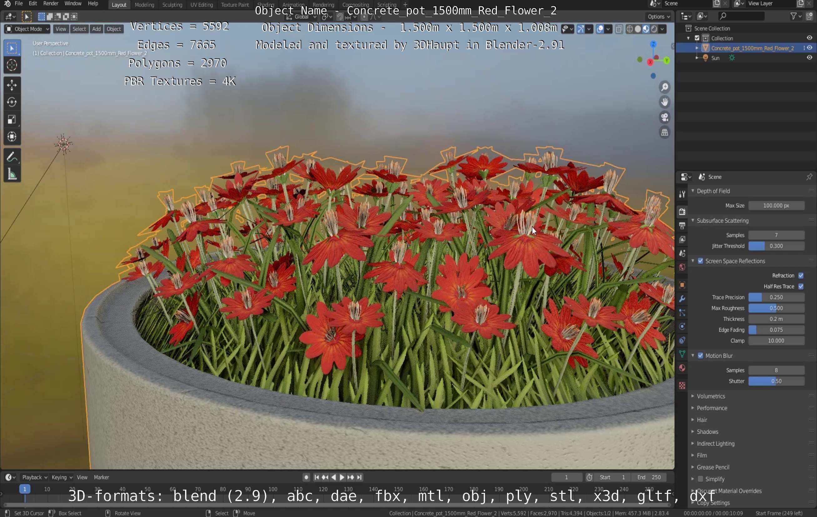 All Concrete Pots with all Flowers  3D Model Collection_144